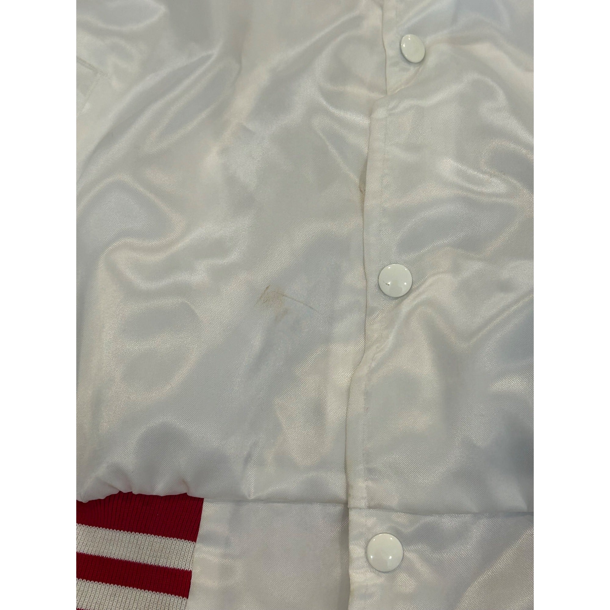 Vintage 1990’s After Shock Liquor White Satin Bomber Jacket West Ark Men’s XL