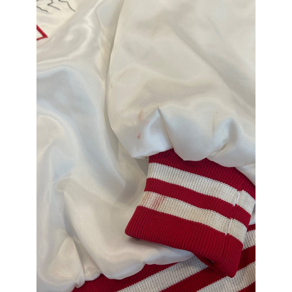 Vintage 1990’s After Shock Liquor White Satin Bomber Jacket West Ark Men’s XL