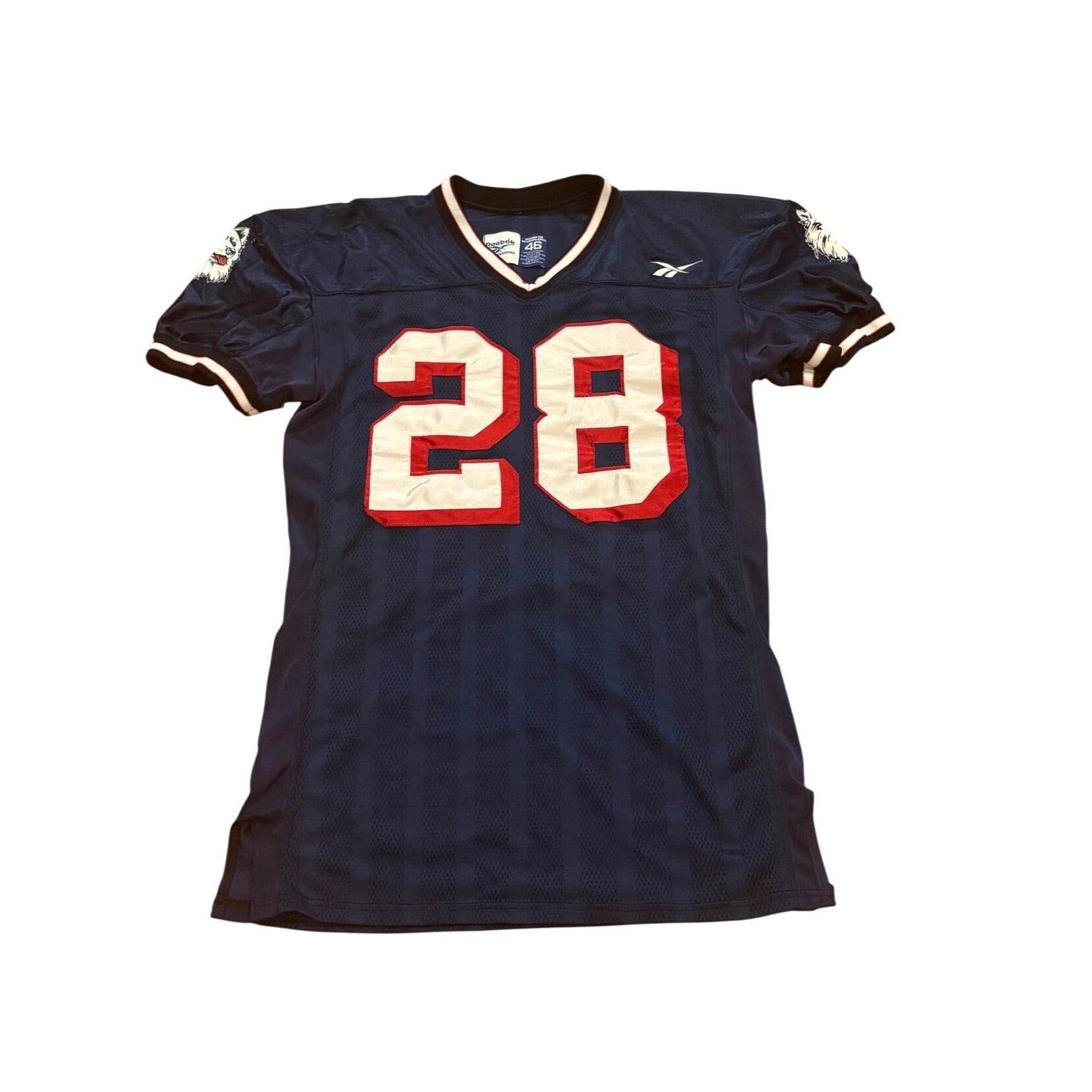 Vintage 90's Reebok UConn Huskies #28 Game Worn Football Jersey Blue Size 46