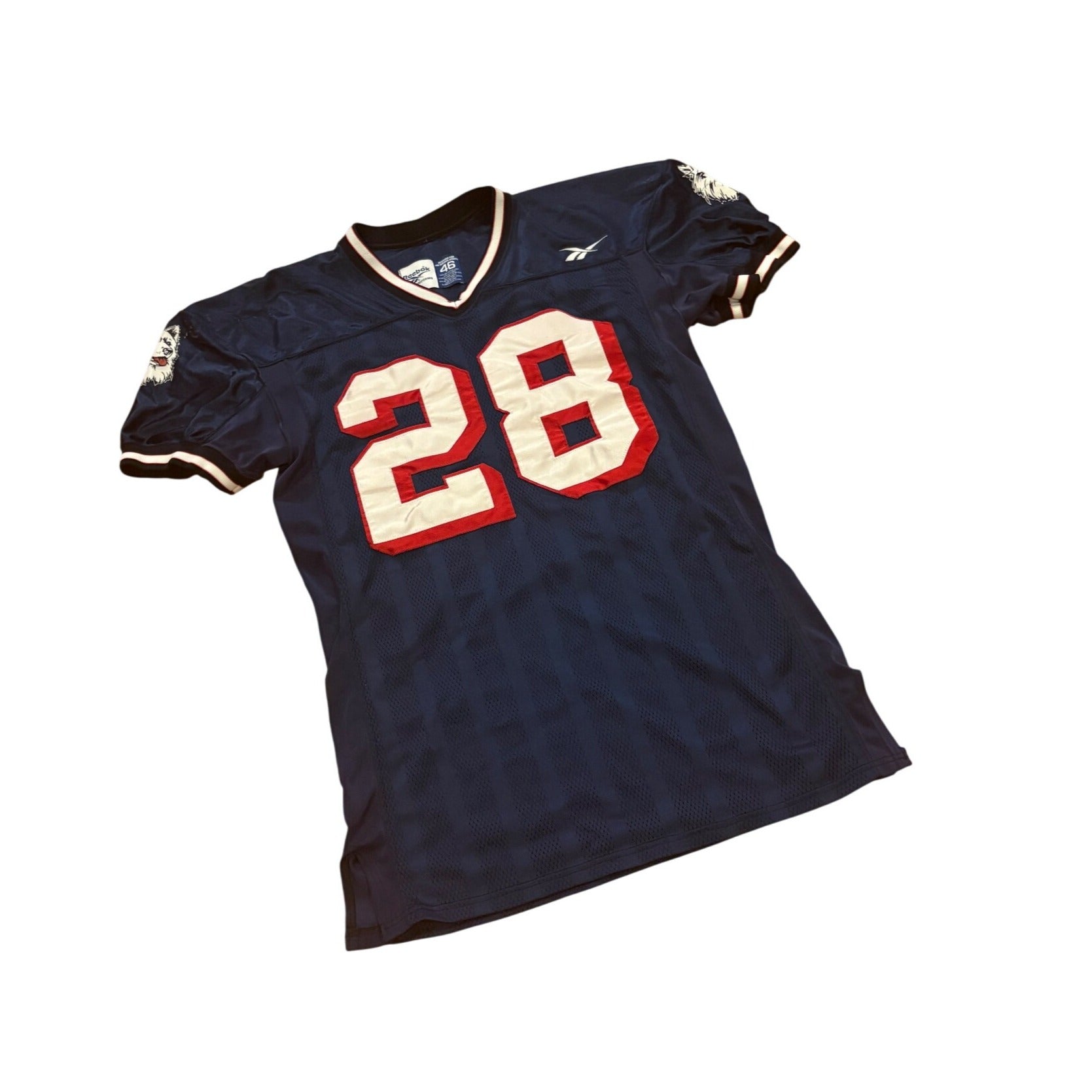 Vintage 90's Reebok UConn Huskies #28 Game Worn Football Jersey Blue Size 46