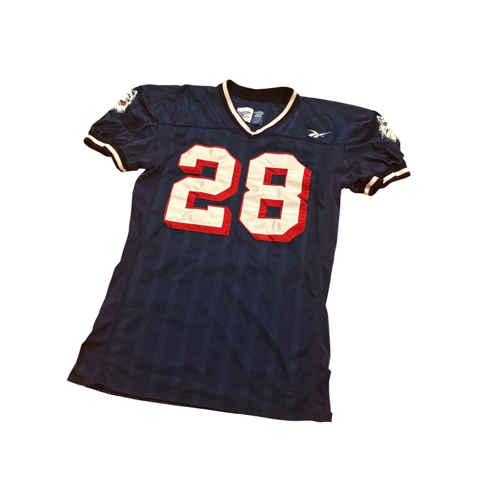 Vintage 90's Reebok UConn Huskies #28 Game Worn Football Jersey Blue Size 46