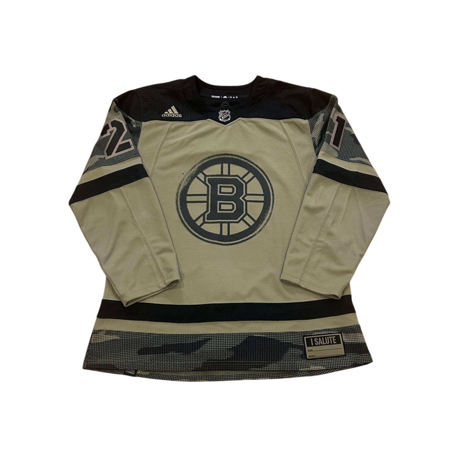 Rare Adidas Boston Bruins Fabian Lysell #21 Military Appreciation Camo Jersey 50