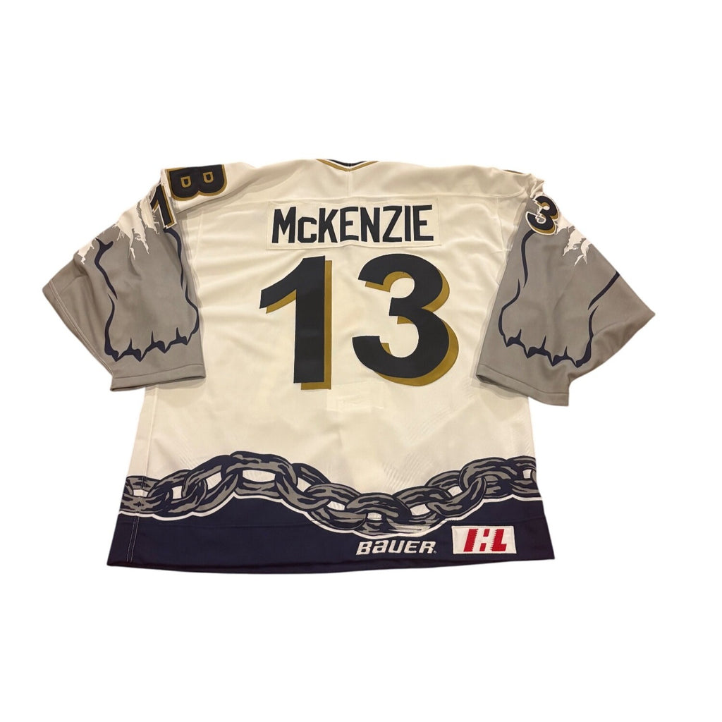 Vtg Long Beach Ice Dogs McKenzie #13 Authentic Bauer Jersey Fight Strap IHL 52