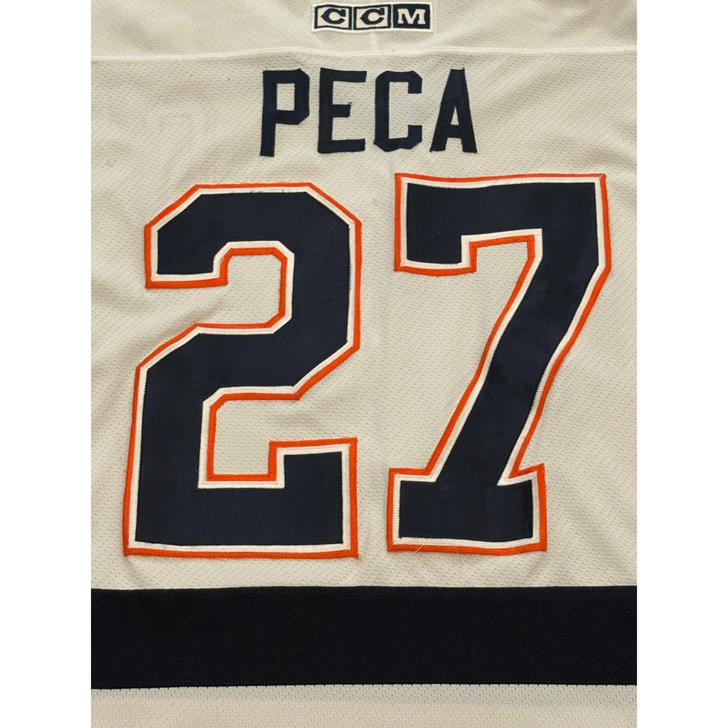 Vtg CCM New York Islanders Michael Peca #27 Signed Stitched NHL Hockey Jersey M