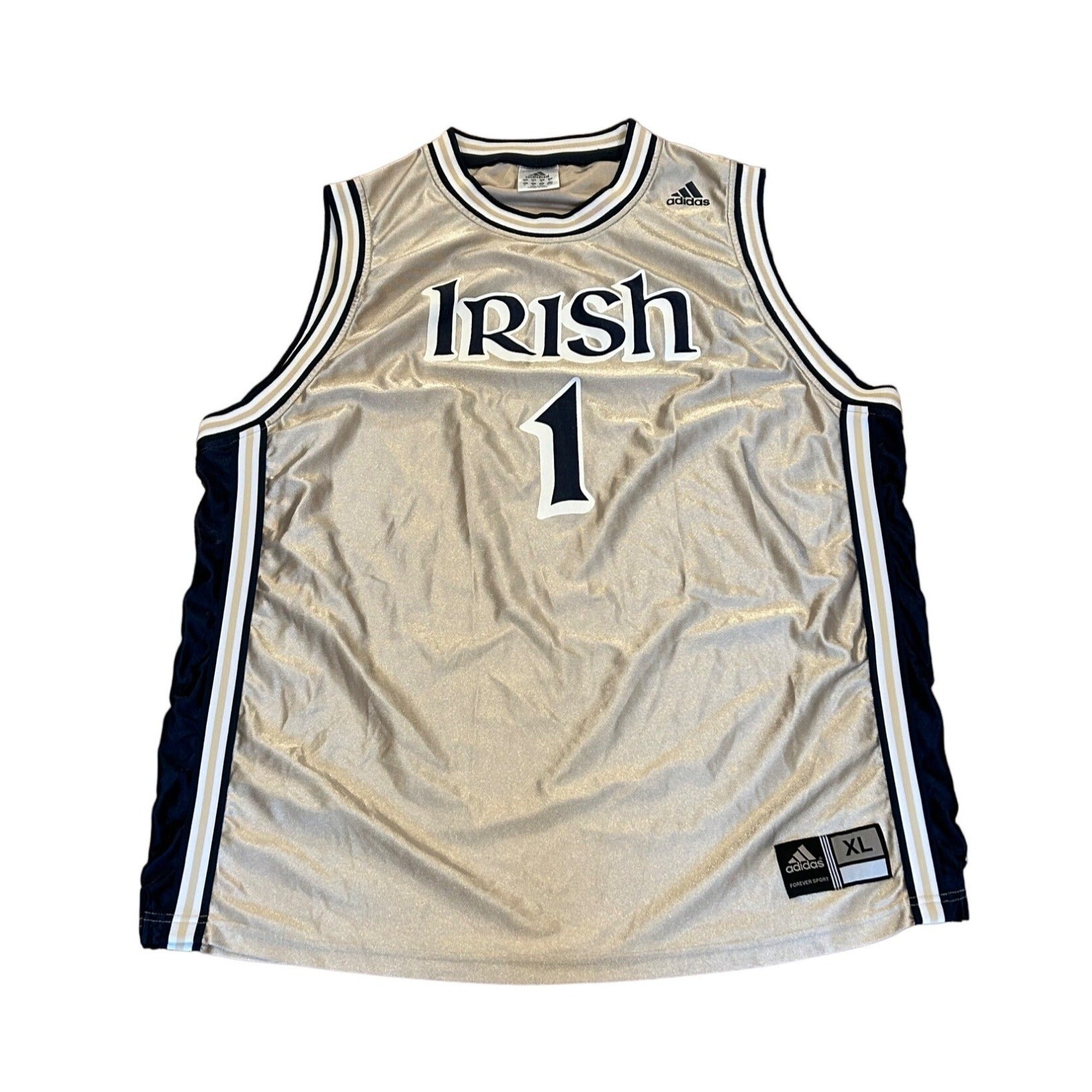 Adidas Notre Dame Fighting Irish Basketball Jersey Gold Men's Size XL