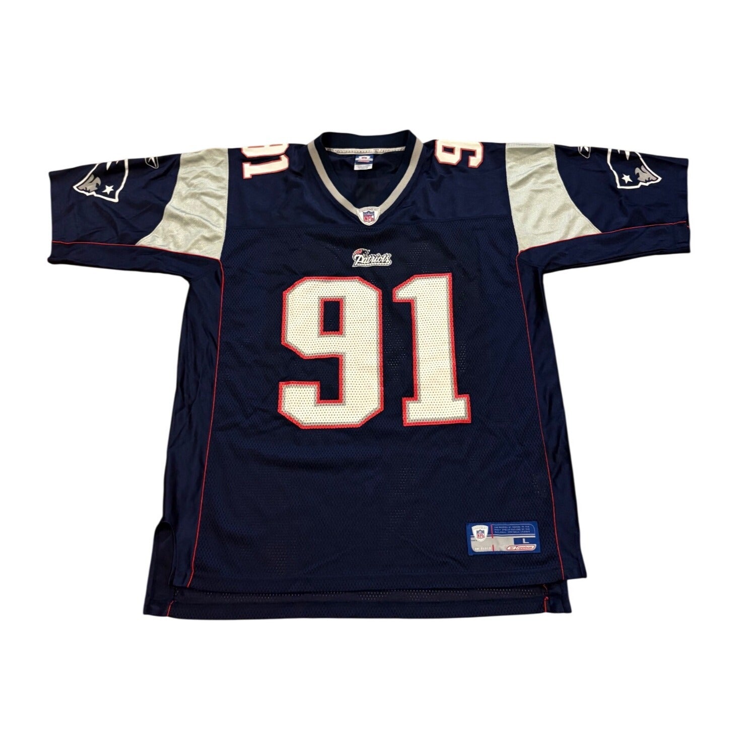 Rare Reebok New England Patriots Bobby Hamilton #91 NFL Football Jersey Men's L