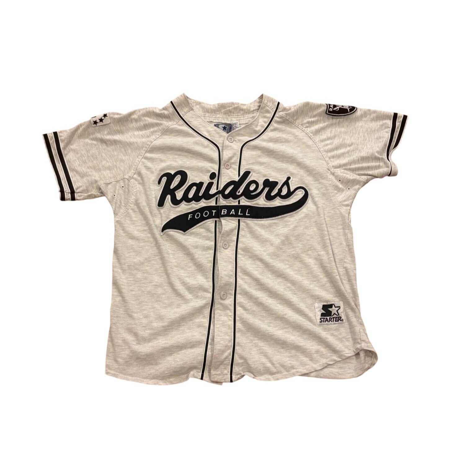 Vintage 90s Starter Los Angels Raiders Tail Sweep NFL Baseball Jersey Men's XL