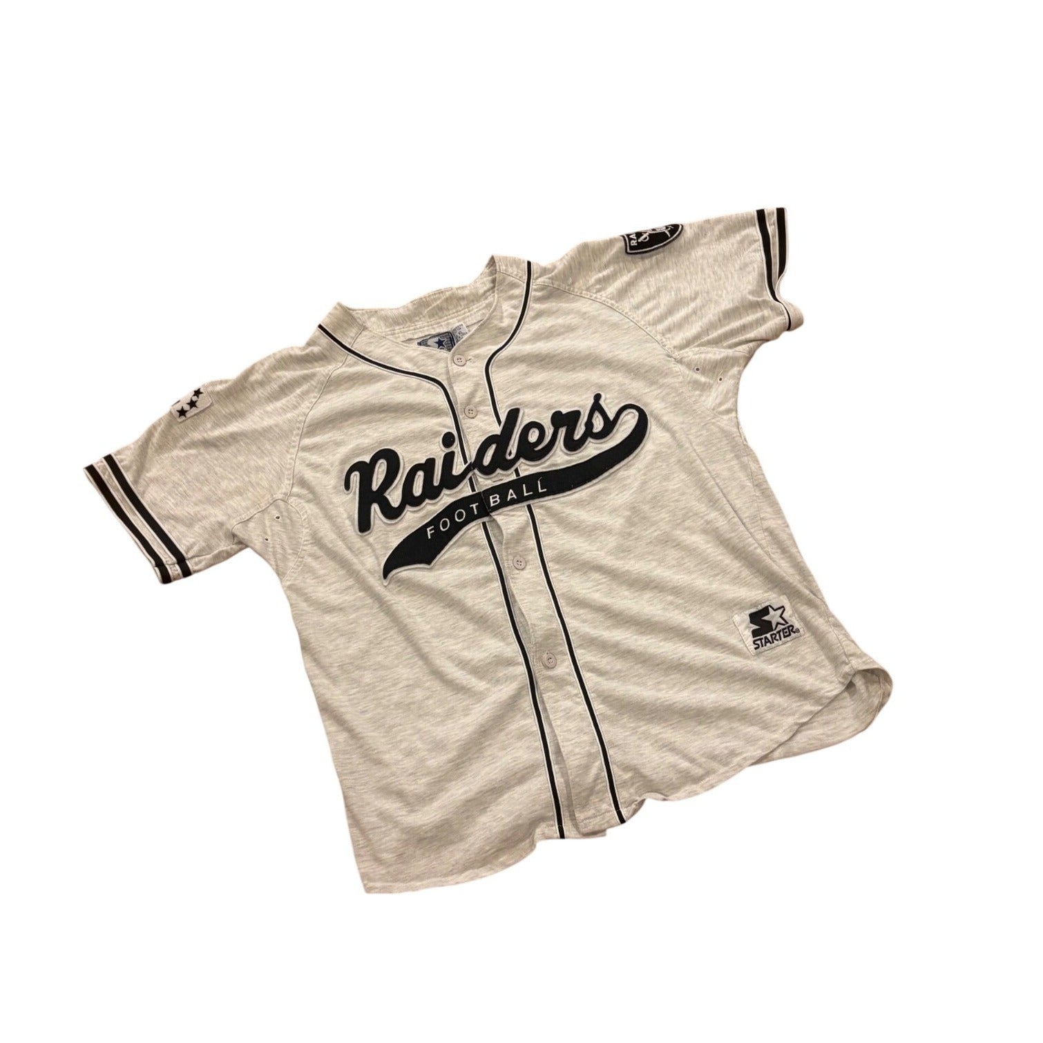 Vintage 90s Starter Los Angels Raiders Tail Sweep NFL Baseball Jersey Men's XL