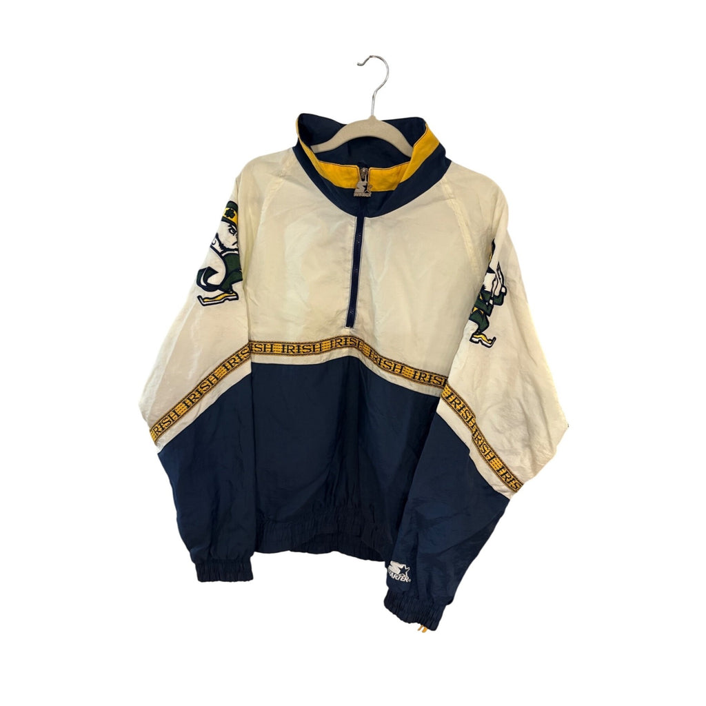 Vintage 90s Starter Notre Dame Fighting Irish 1/4 Zip Windbreaker Jacket Men's L