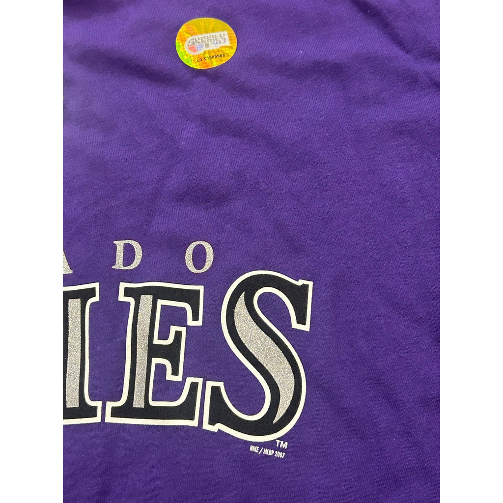 Nike Team Colorado Rockies MLB 2007 World Series Purple T-Shirt Men's Large NWT