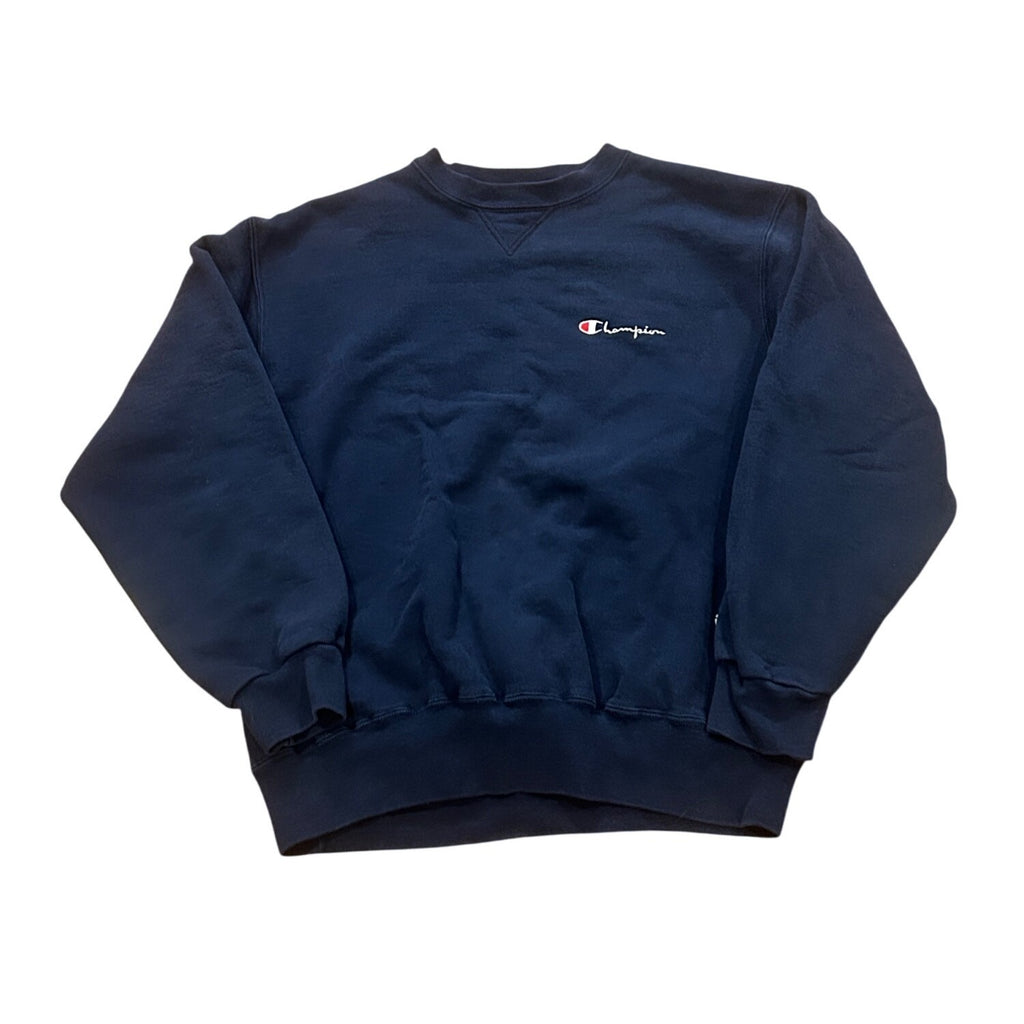 Vintage 1980's Champion Spellout Sweatshirt Navy Blue Made In USA Men's XL