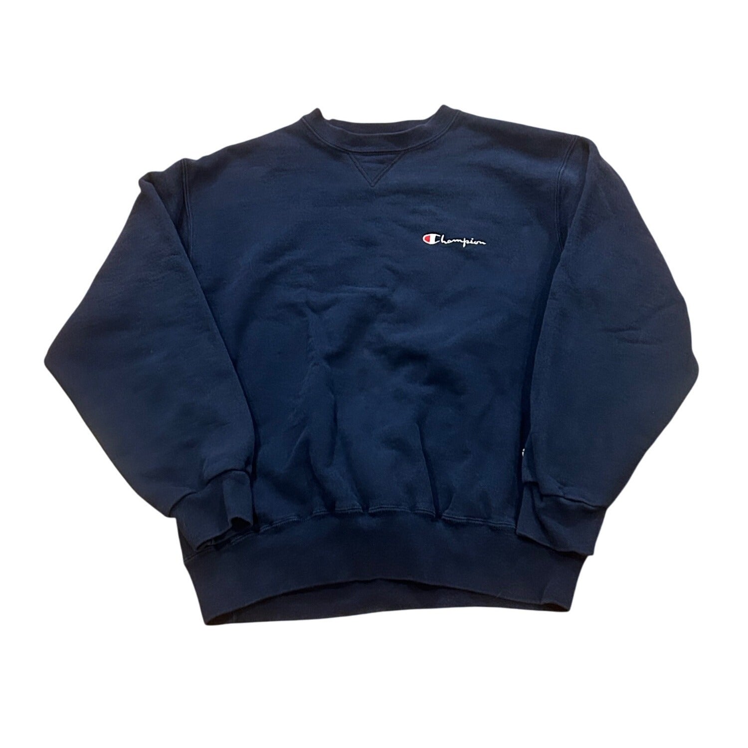 Vintage 1980's Champion Spellout Sweatshirt Navy Blue Made In USA Men's XL