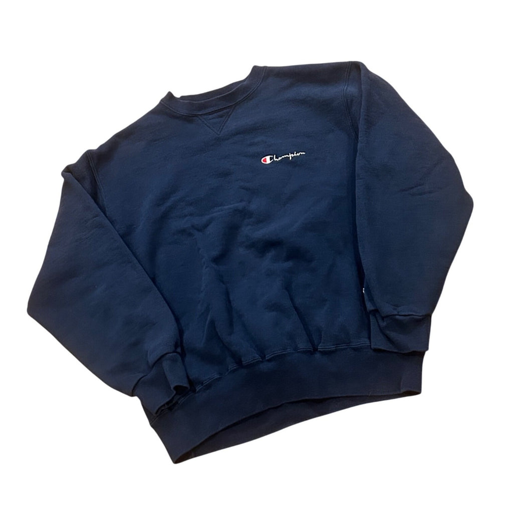 Vintage 1980's Champion Spellout Sweatshirt Navy Blue Made In USA Men's XL