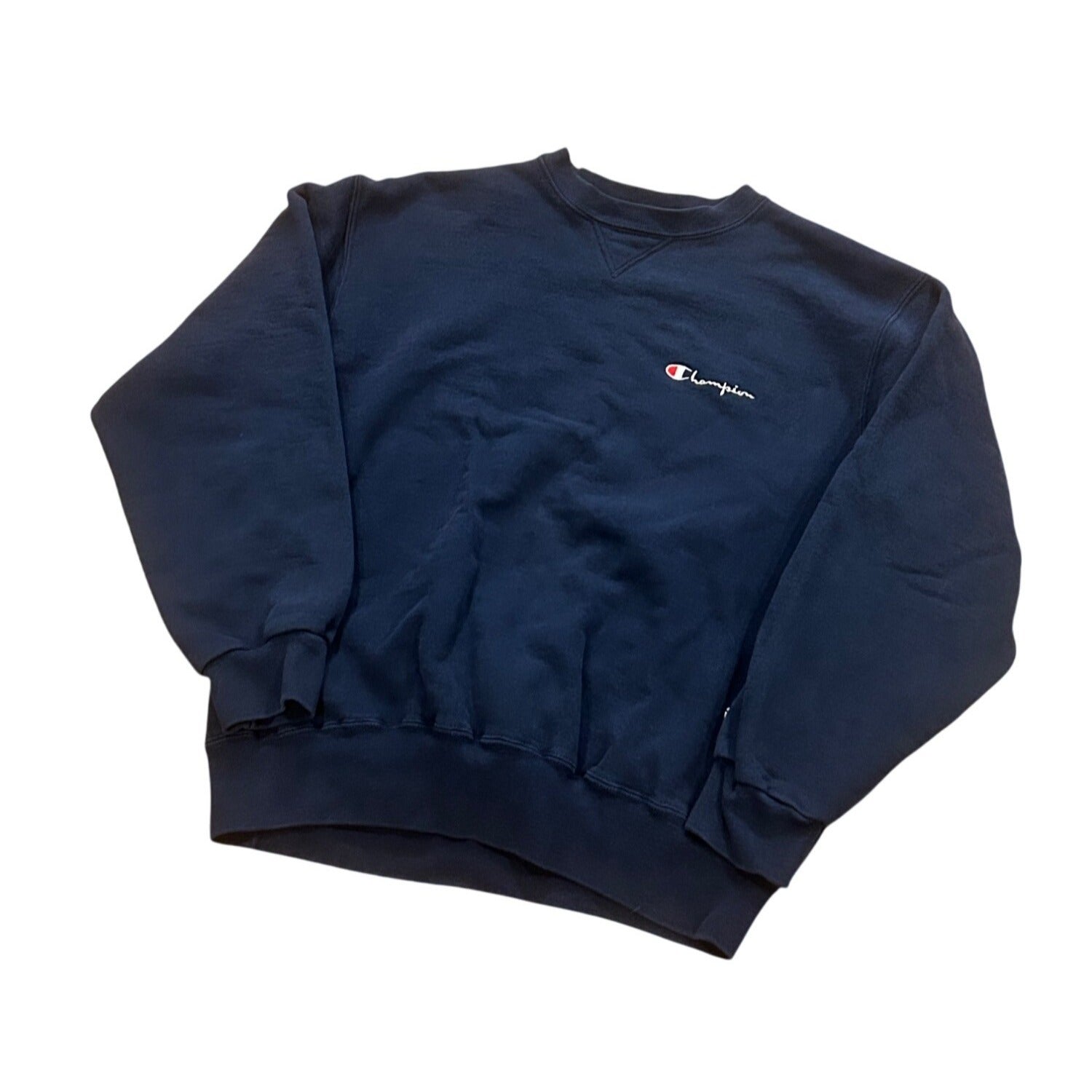 Vintage 1980's Champion Spellout Sweatshirt Navy Blue Made In USA Men's XL