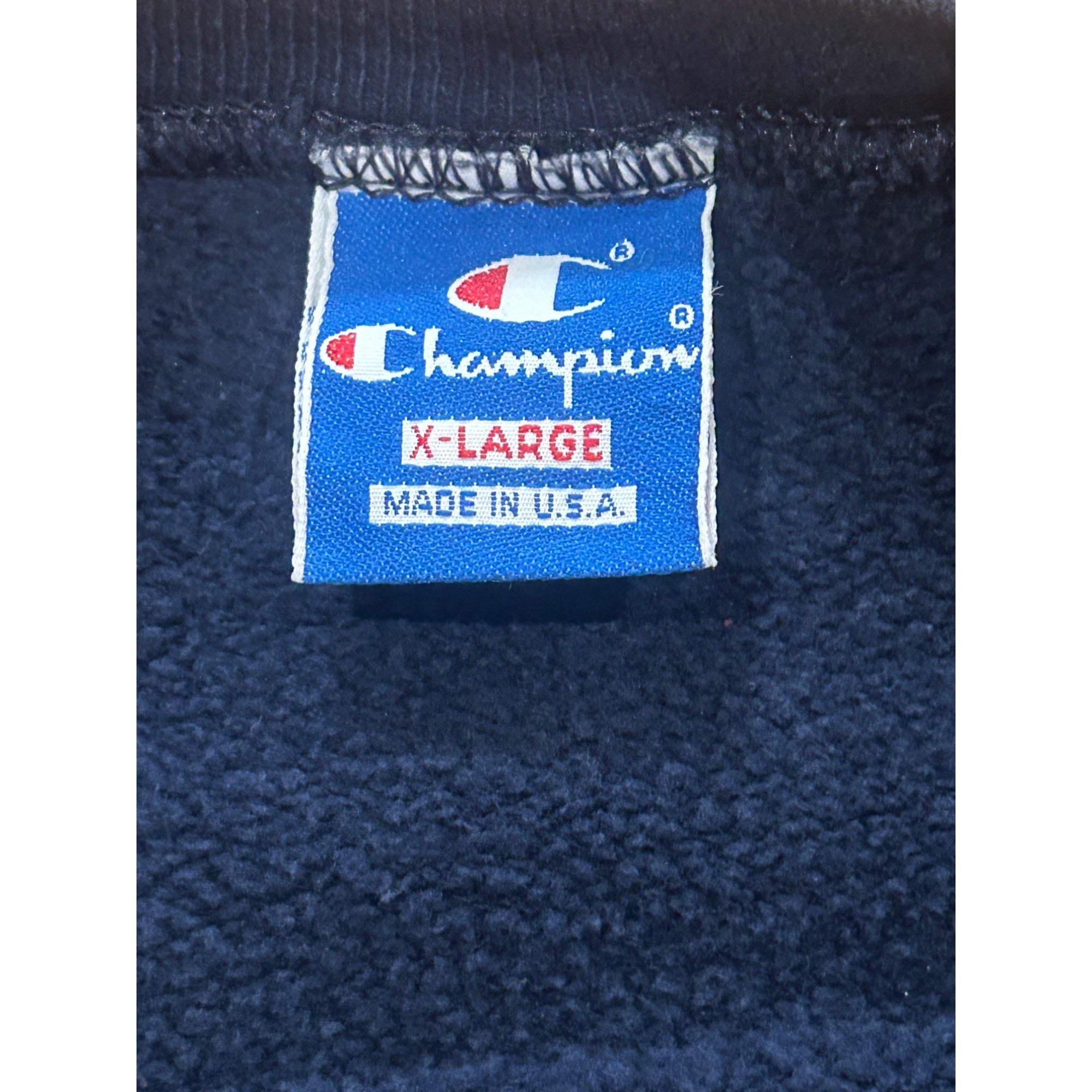 Vintage 1980's Champion Spellout Sweatshirt Navy Blue Made In USA Men's XL