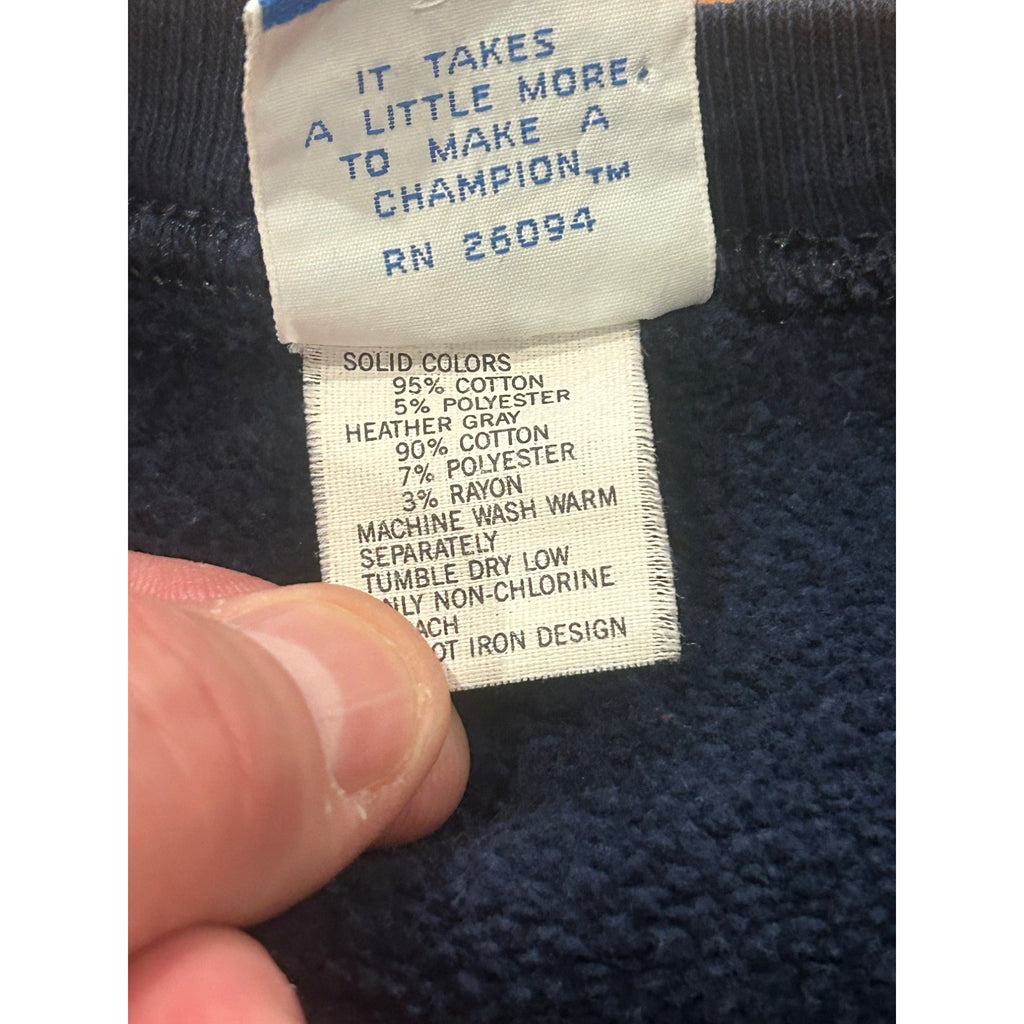 Vintage 1980's Champion Spellout Sweatshirt Navy Blue Made In USA Men's XL