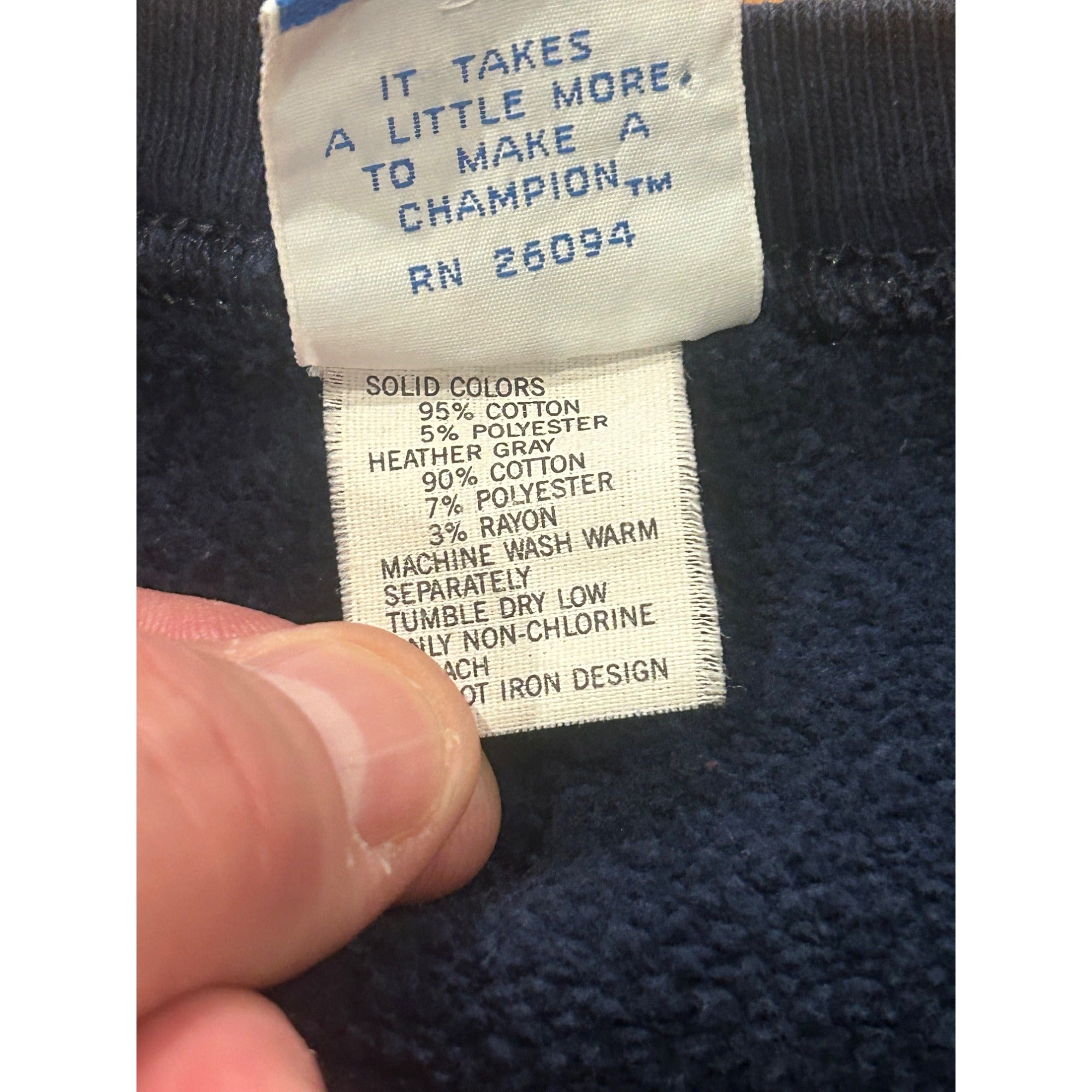 Vintage 1980's Champion Spellout Sweatshirt Navy Blue Made In USA Men's XL