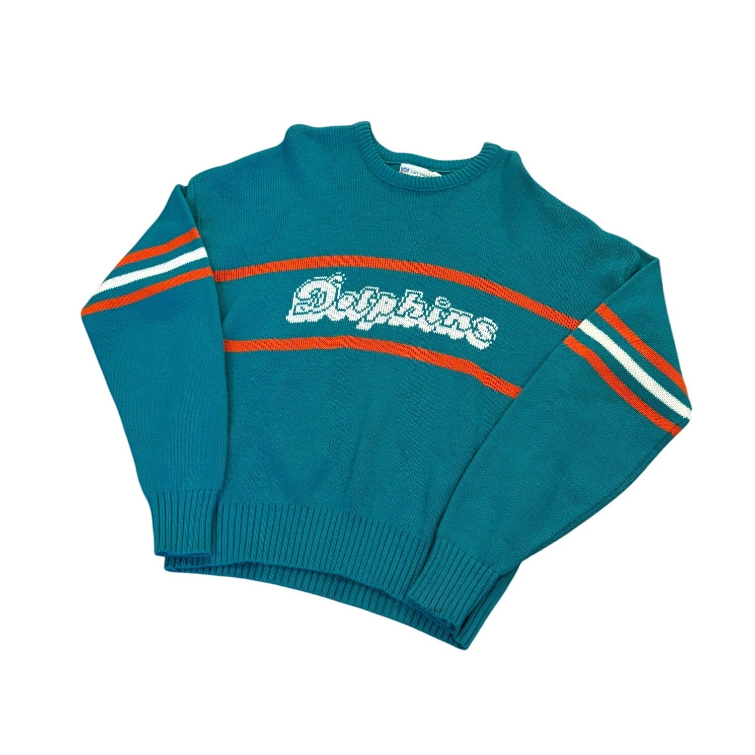 Vintage 80's Miami Dolphins NFL Cliff Engle Sweater Don Shula Teal Blue Men's XL
