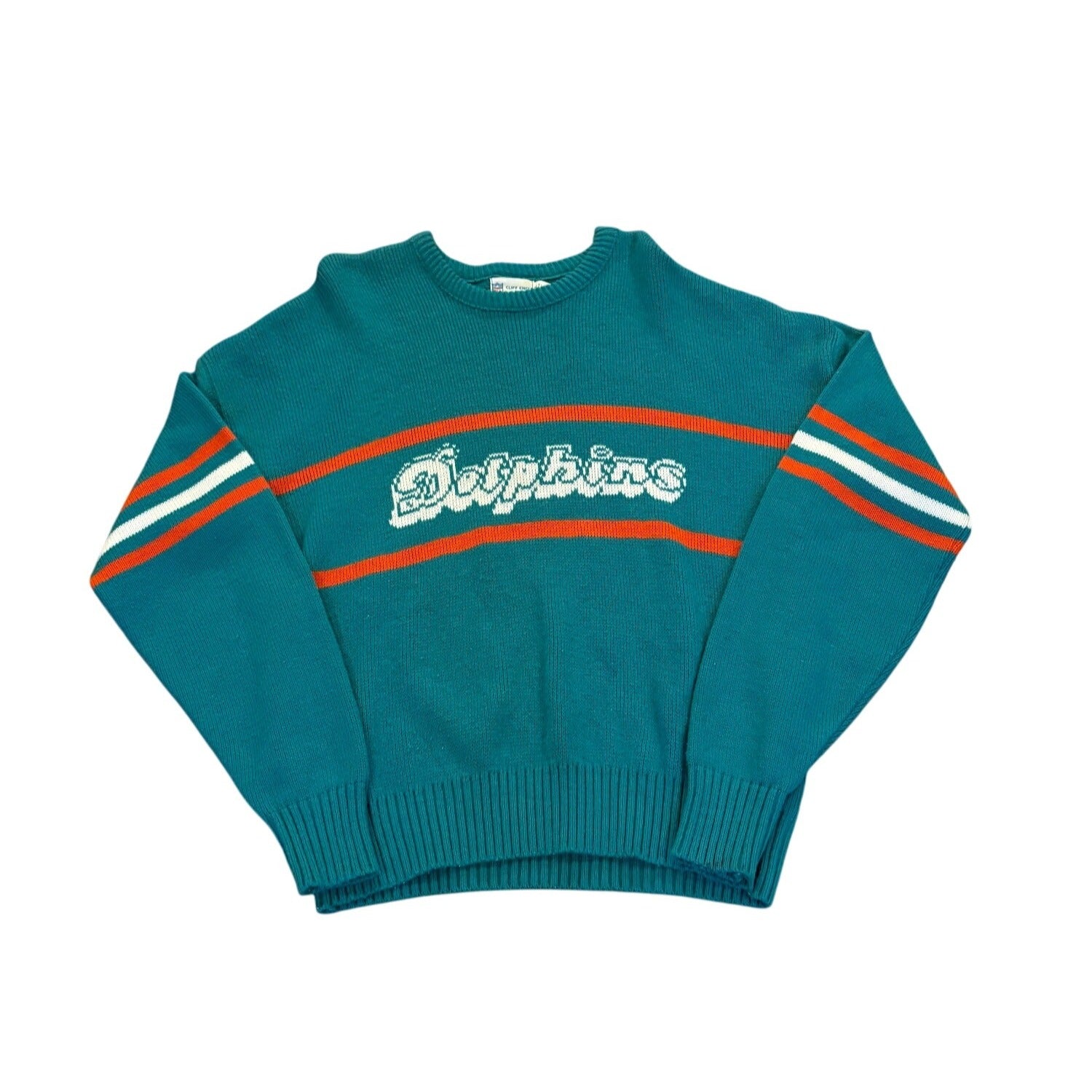 Vintage 80's Miami Dolphins NFL Cliff Engle Sweater Don Shula Teal Blue Men's XL