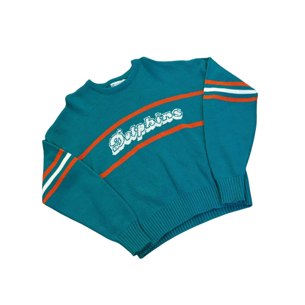 Vintage 80's Miami Dolphins NFL Cliff Engle Sweater Don Shula Teal Blue Men's XL
