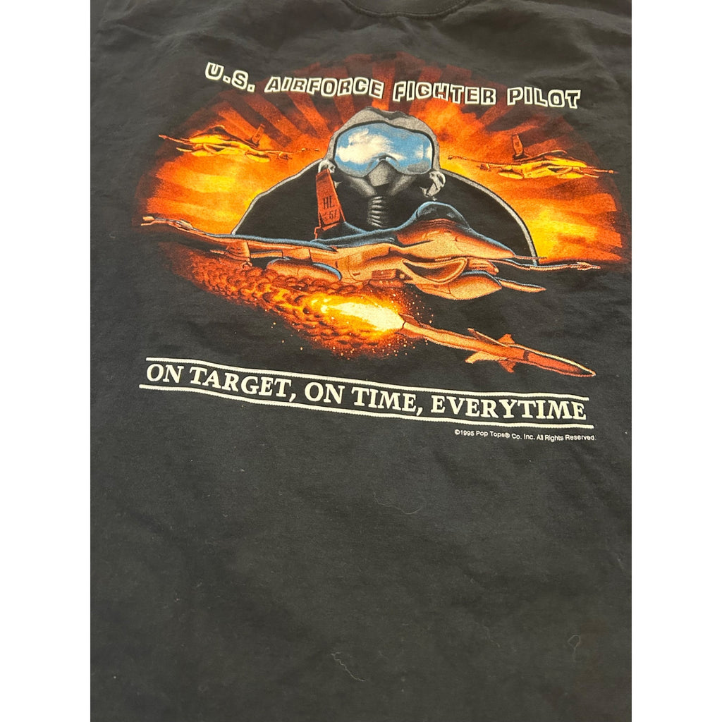 Vintage 1995 Pop Tops U.S. Air Force Fighter Pilot Graphic T-Shirt Men's XL
