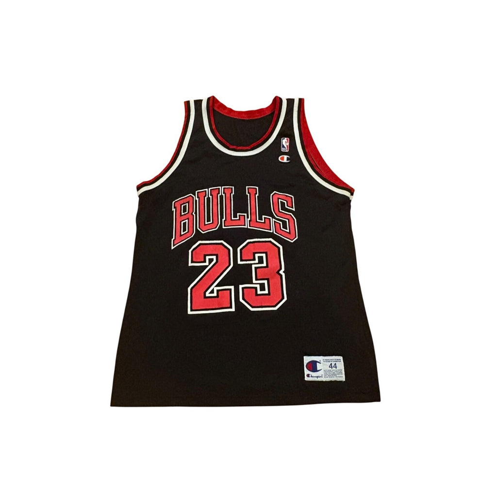 Vintage 90s Champion Chicago Bulls Michael Jordan #23 NBA Black Jersey Men's 44