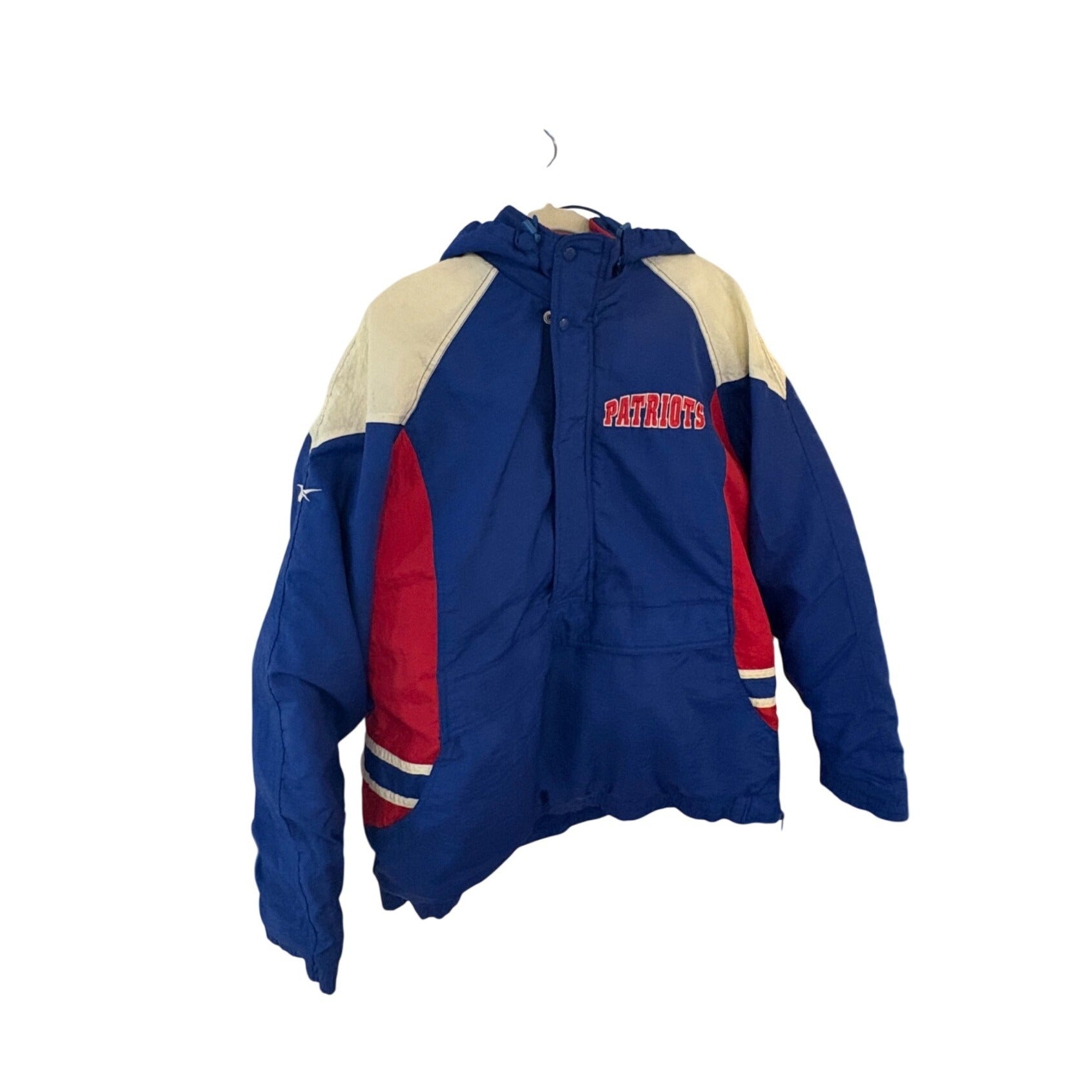 Vintage 90s Reebok New England Patriots 1/2 Zip NFL Puffer Hooded Jacket Large