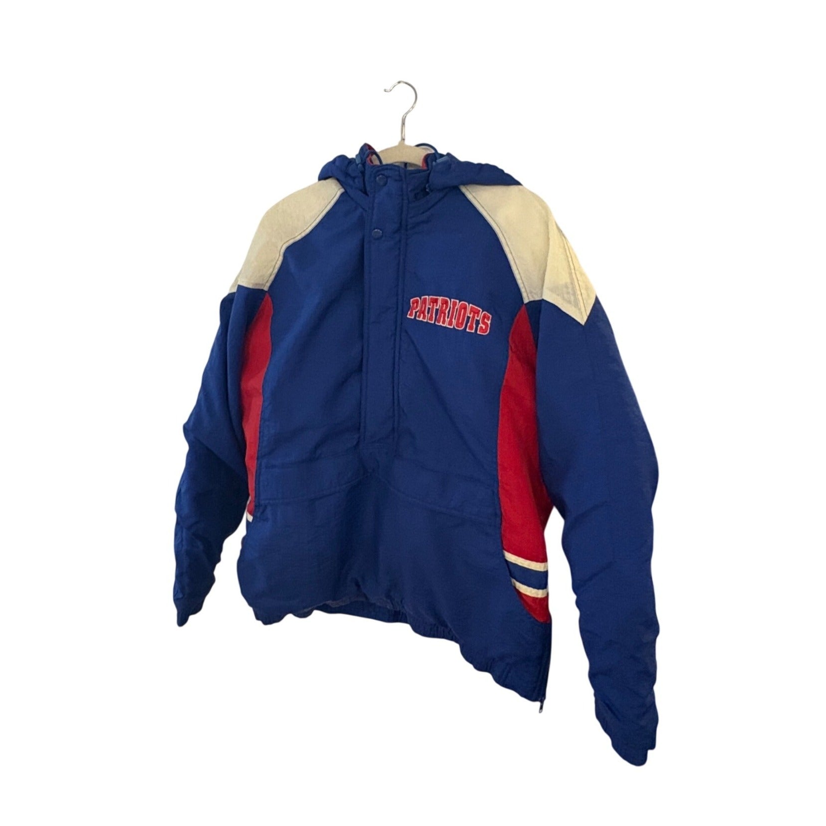 Vintage 90s Reebok New England Patriots 1/2 Zip NFL Puffer Hooded Jacket Large