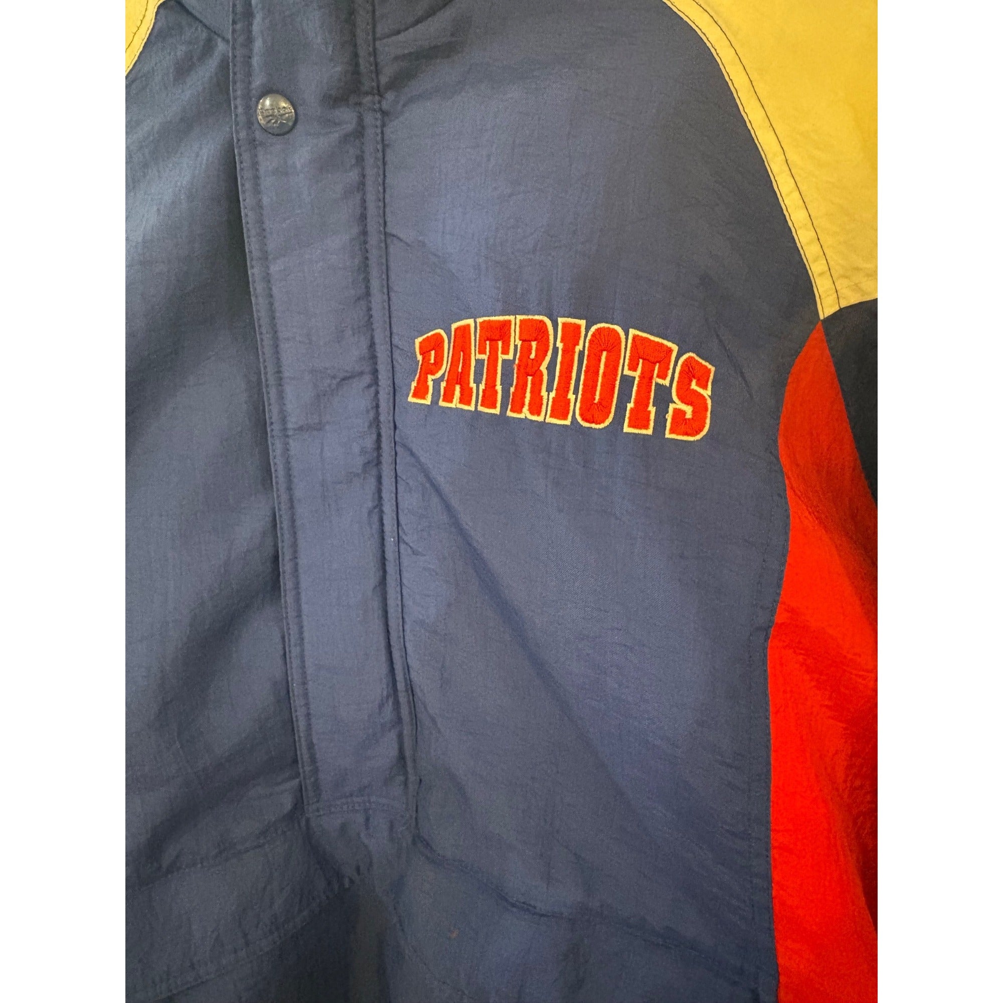 Vintage 90s Reebok New England Patriots 1/2 Zip NFL Puffer Hooded Jacket Large