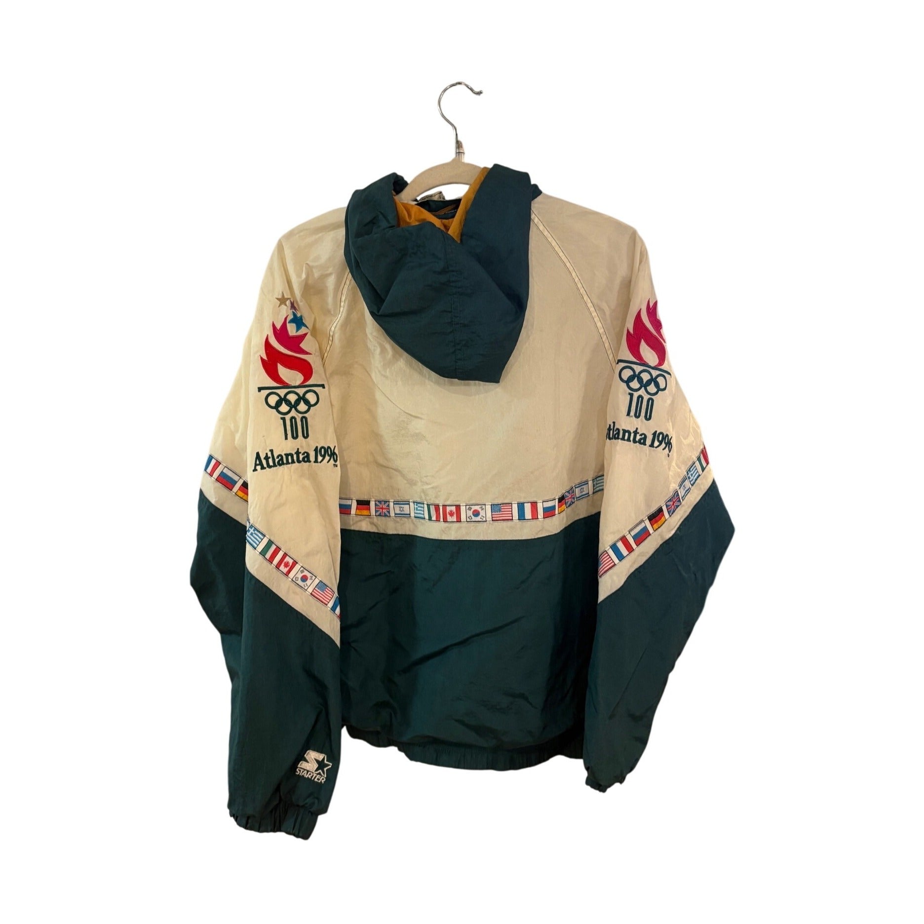 Vintage Starter1996 Atlanta Olympic Games Windbreaker Hooded Jacket Flags Medium
