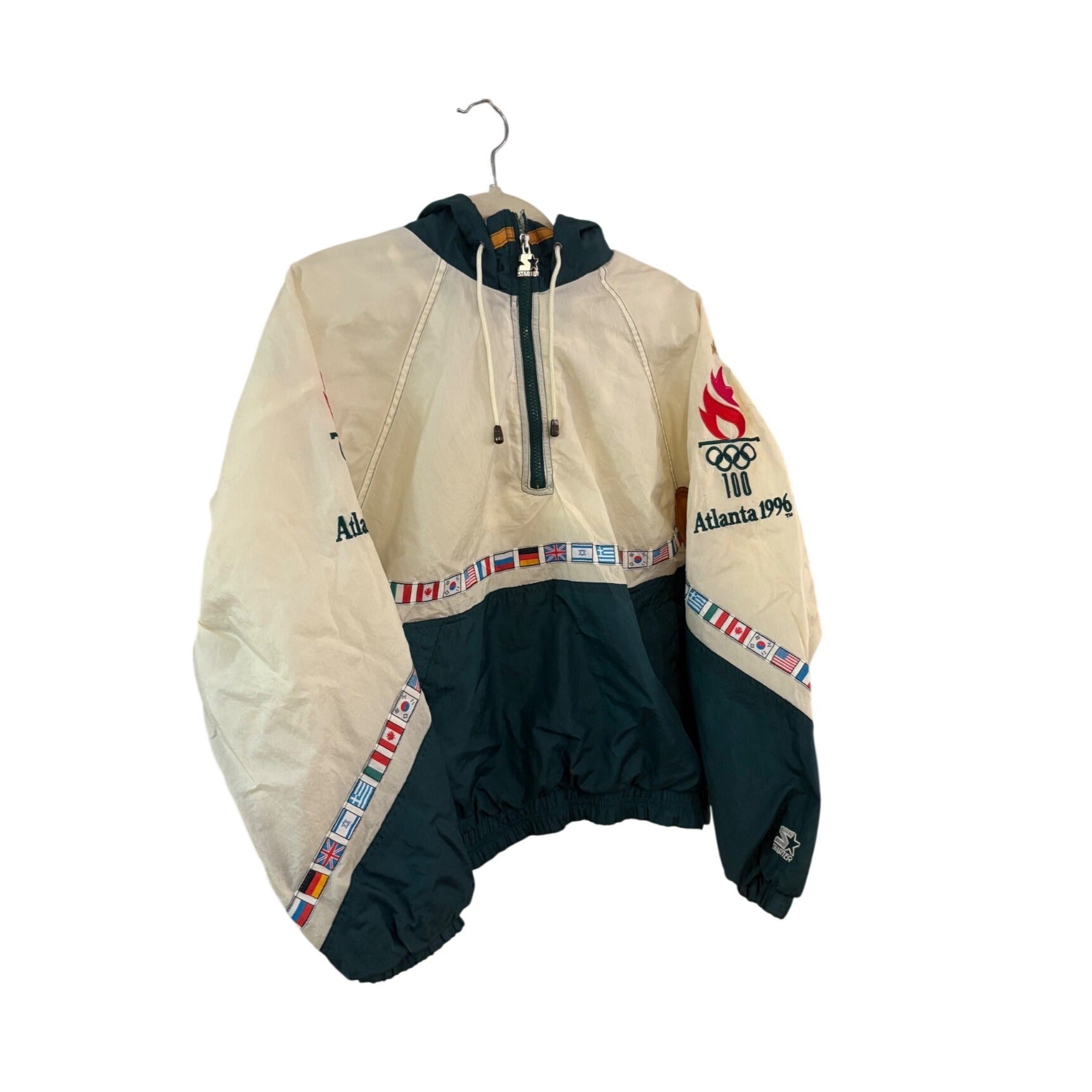 Vintage Starter1996 Atlanta Olympic Games Windbreaker Hooded Jacket Flags Medium