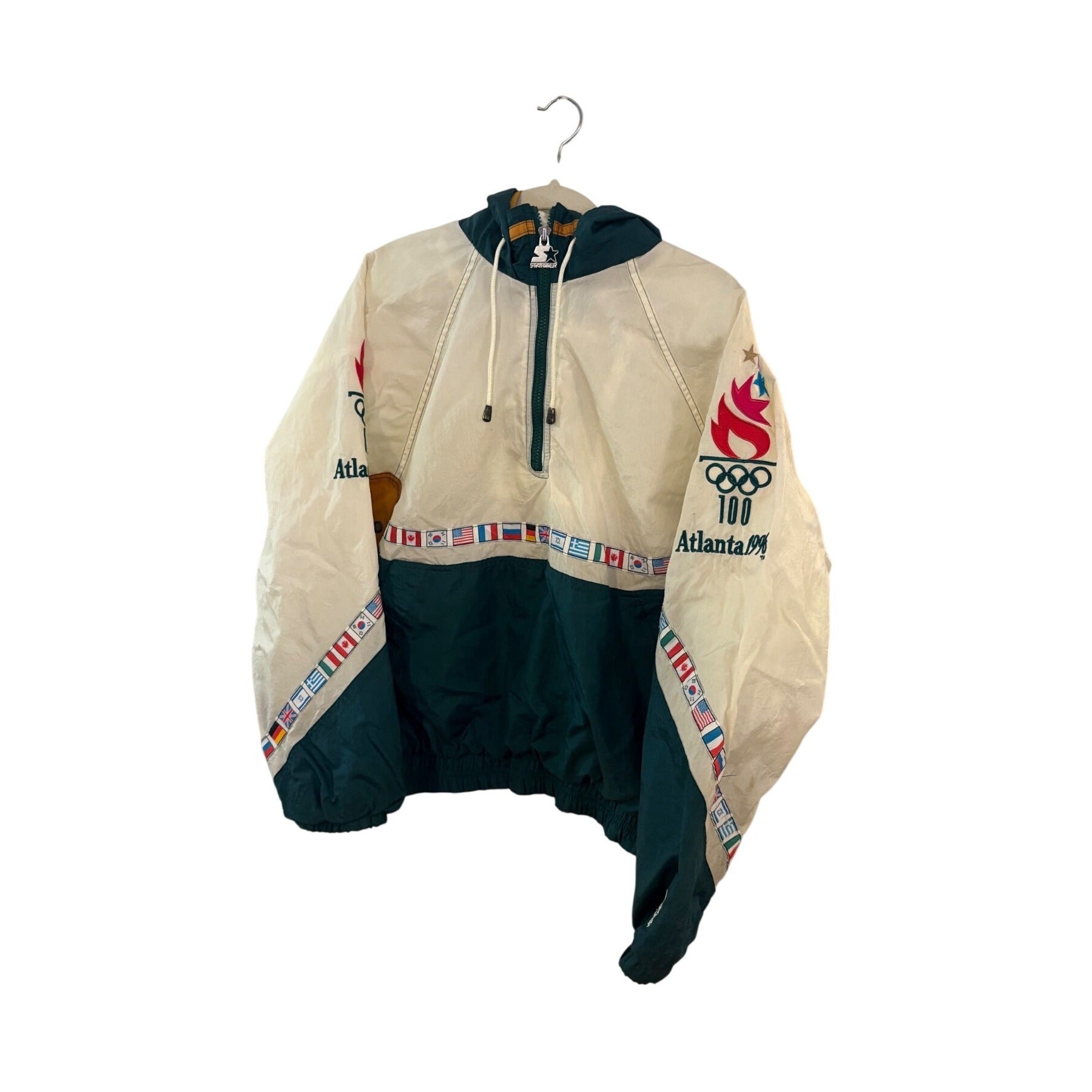 Vintage Starter1996 Atlanta Olympic Games Windbreaker Hooded Jacket Flags Medium