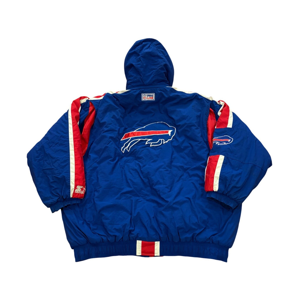 Vintage 1990's Starter Buffalo Bills NFL Puffer Hooded Jacket Blue Read Sizing