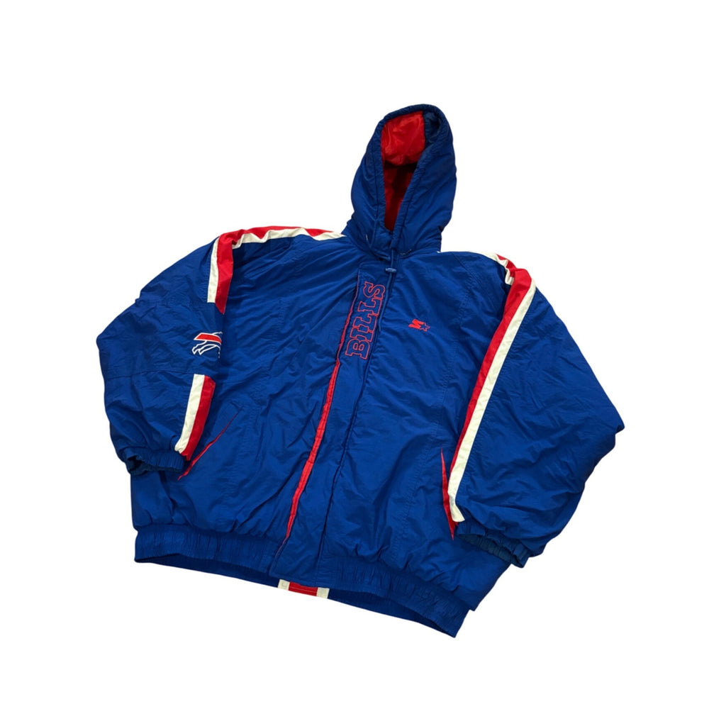 Vintage 1990's Starter Buffalo Bills NFL Puffer Hooded Jacket Blue Read Sizing