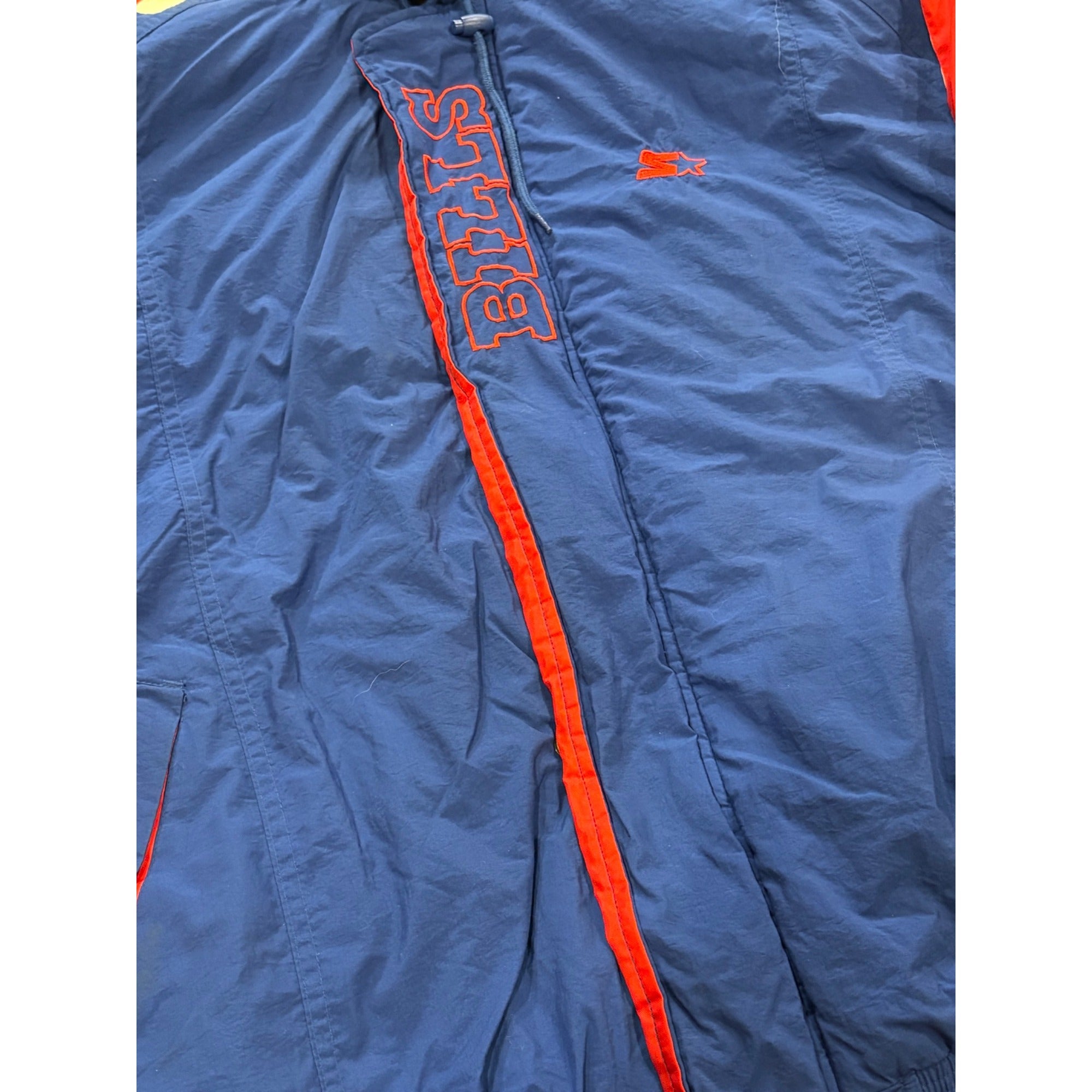 Vintage 1990's Starter Buffalo Bills NFL Puffer Hooded Jacket Blue Read Sizing