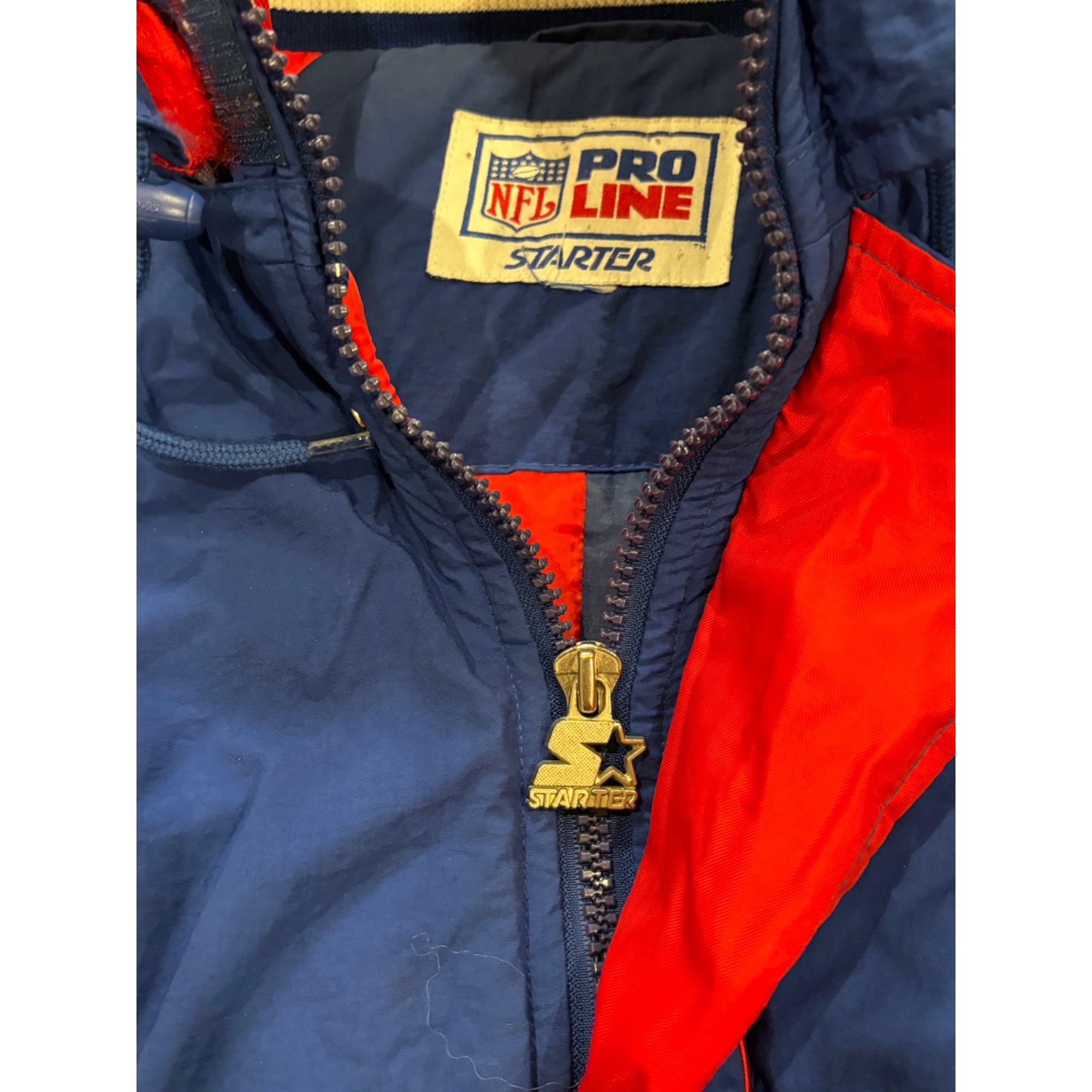Vintage 1990's Starter Buffalo Bills NFL Puffer Hooded Jacket Blue Read Sizing