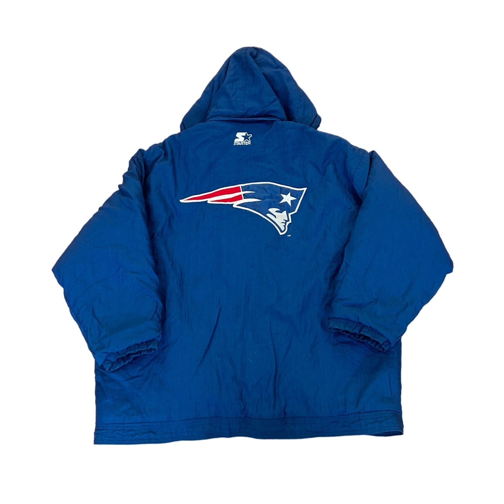 Vintage 1990's Starter New England Patriots Blue Puffer Hoodie Jacket Men's XL