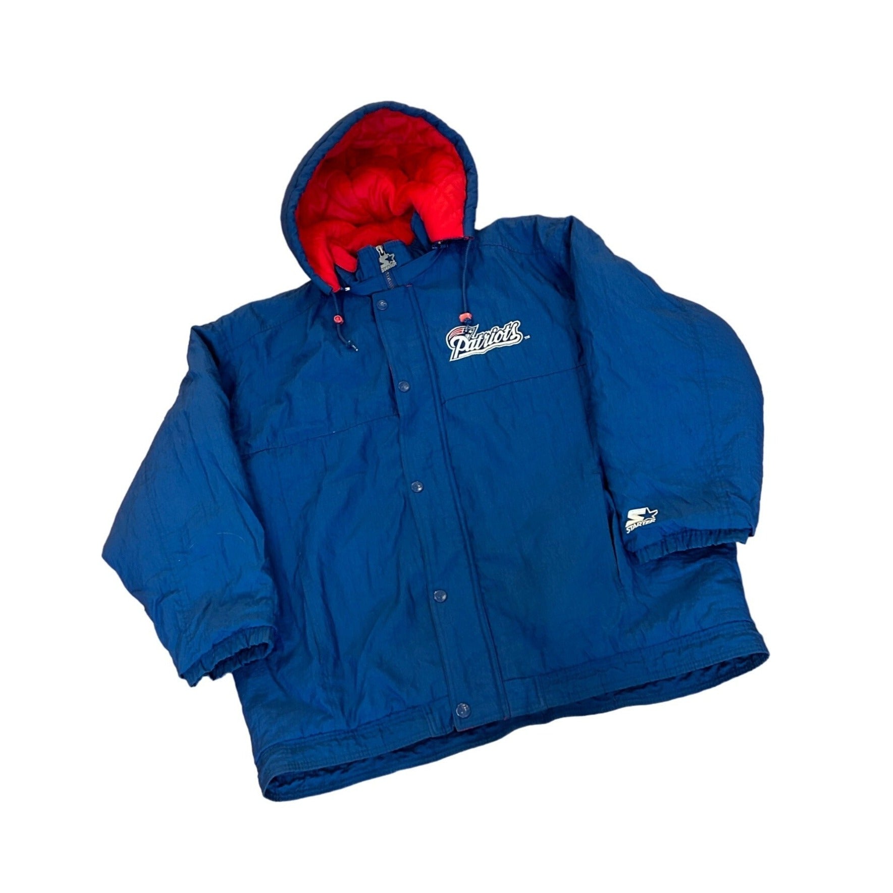 Vintage 1990's Starter New England Patriots Blue Puffer Hoodie Jacket Men's XL