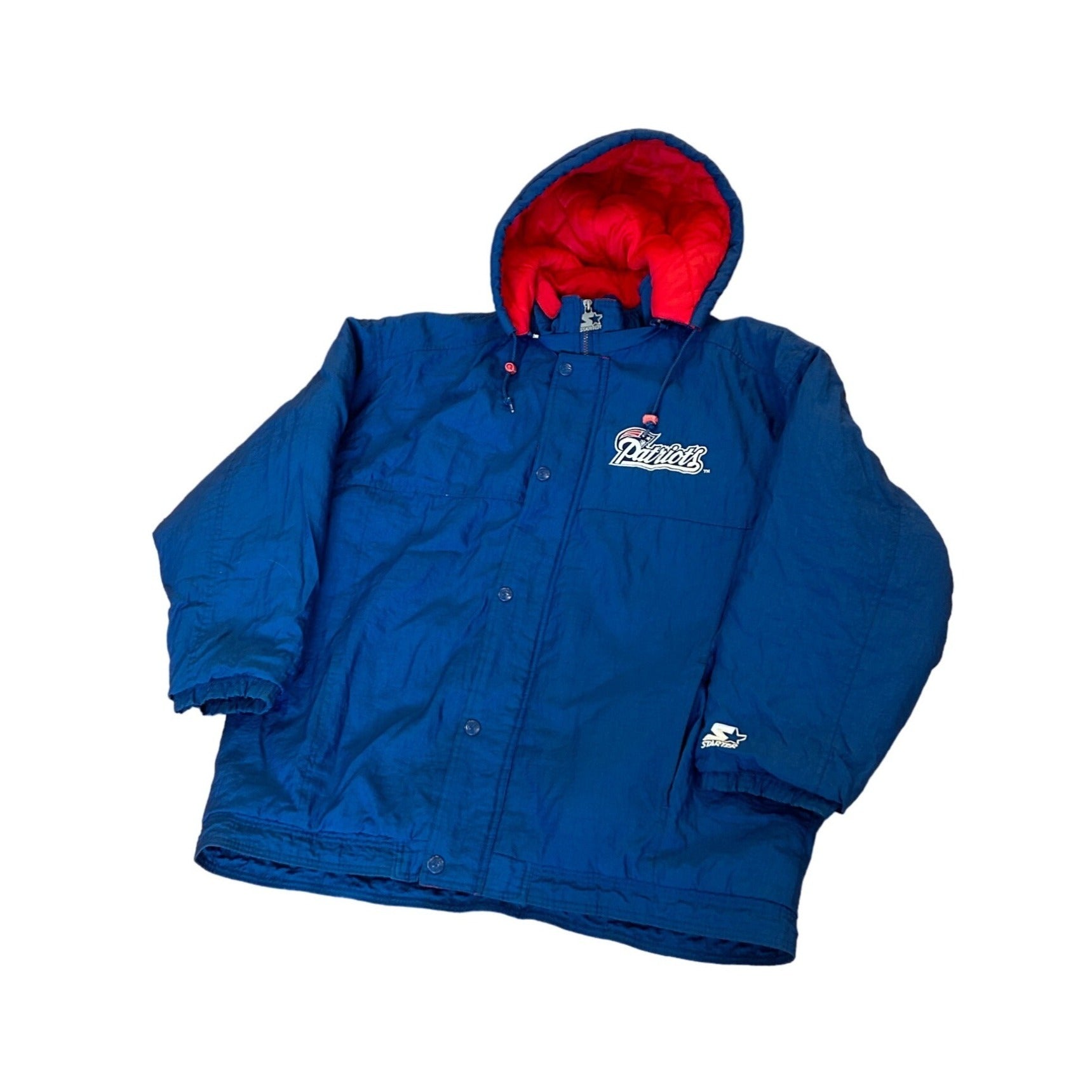 Vintage 1990's Starter New England Patriots Blue Puffer Hoodie Jacket Men's XL