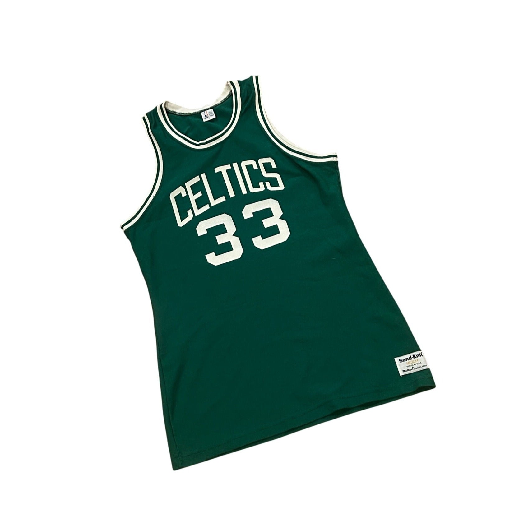 Vintage 1980's Sand-Knit Boston Celtics Larry Bird #33 NBA Jersey Green Medium