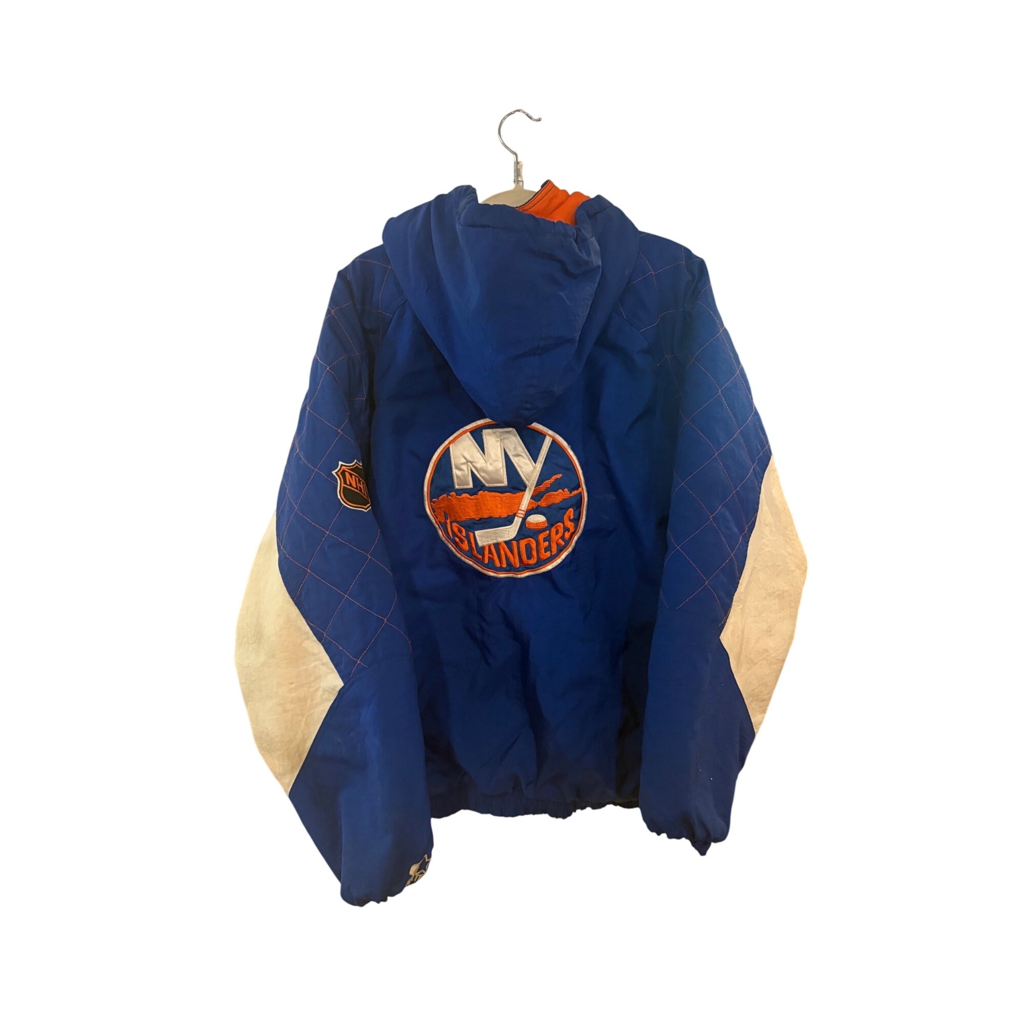 Vintage 90s Starter New York Islanders NHL Full Zip Hooded Puffer Jacket Size XL