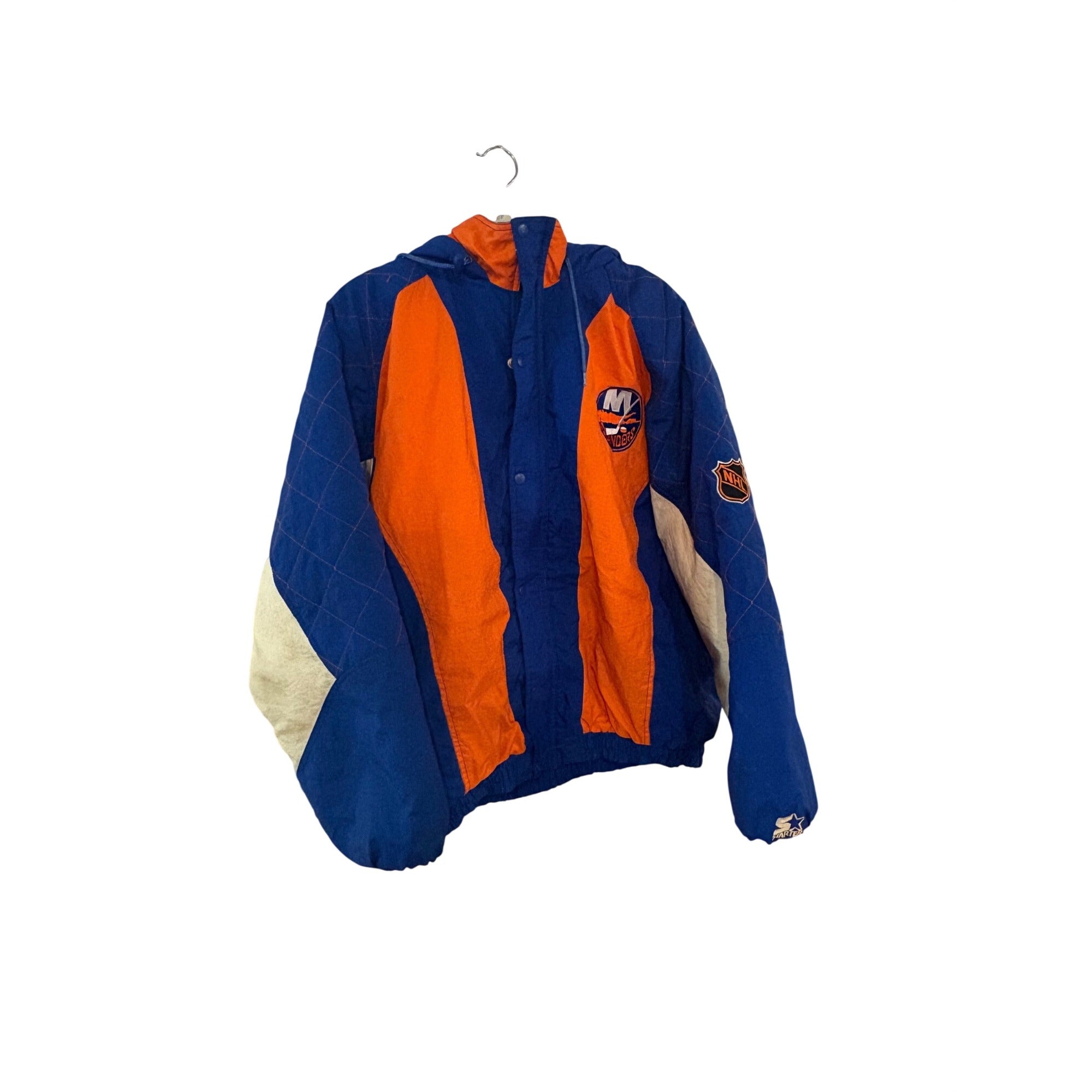 Vintage 90s Starter New York Islanders NHL Full Zip Hooded Puffer Jacket Size XL