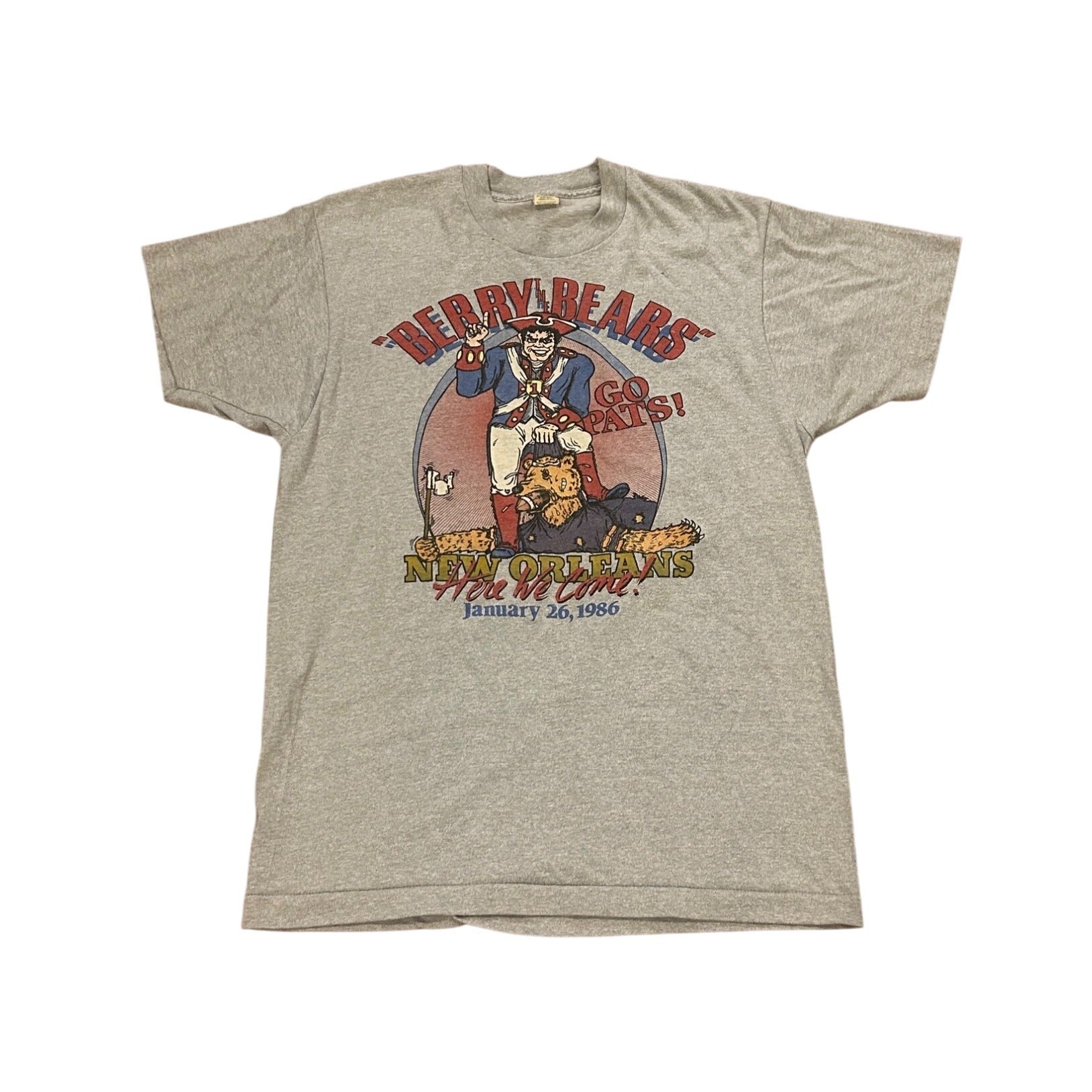 Vintage 1986 New England Patriots Berry the Bears Super Bowl XX T-Shirt Men's XL
