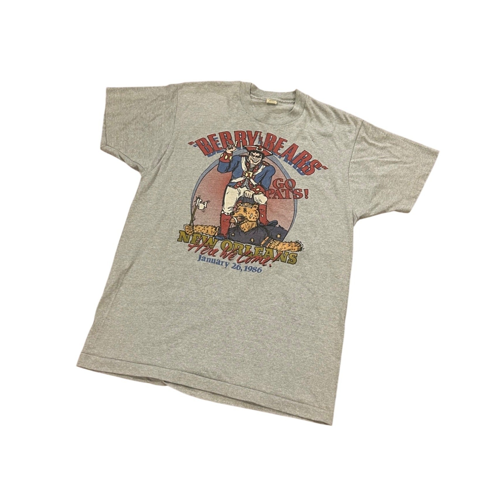 Vintage 1986 New England Patriots Berry the Bears Super Bowl XX T-Shirt Men's XL