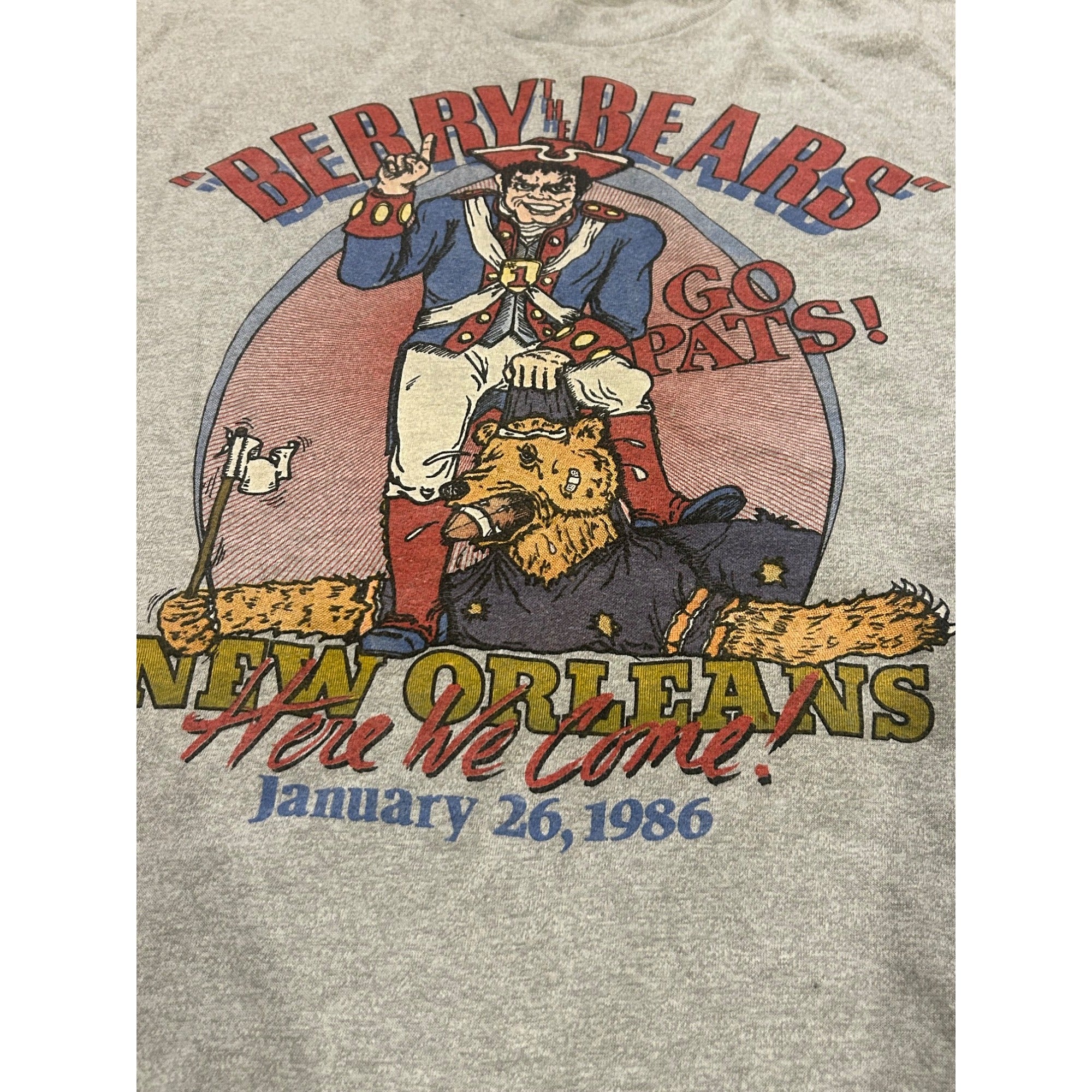 Vintage 1986 New England Patriots Berry the Bears Super Bowl XX T-Shirt Men's XL