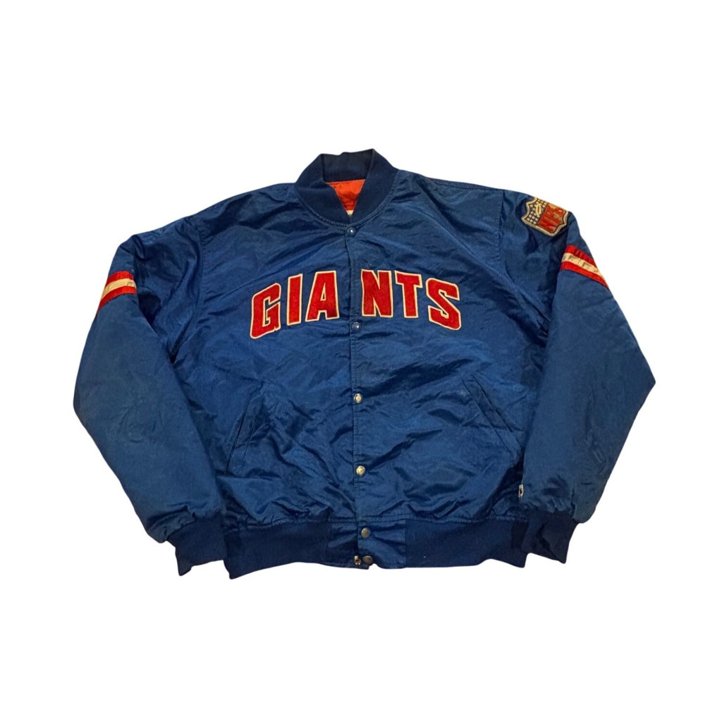 Vintage 80s Starter New York Giants NFL Satin Bomber Jacket Blue Men's XL