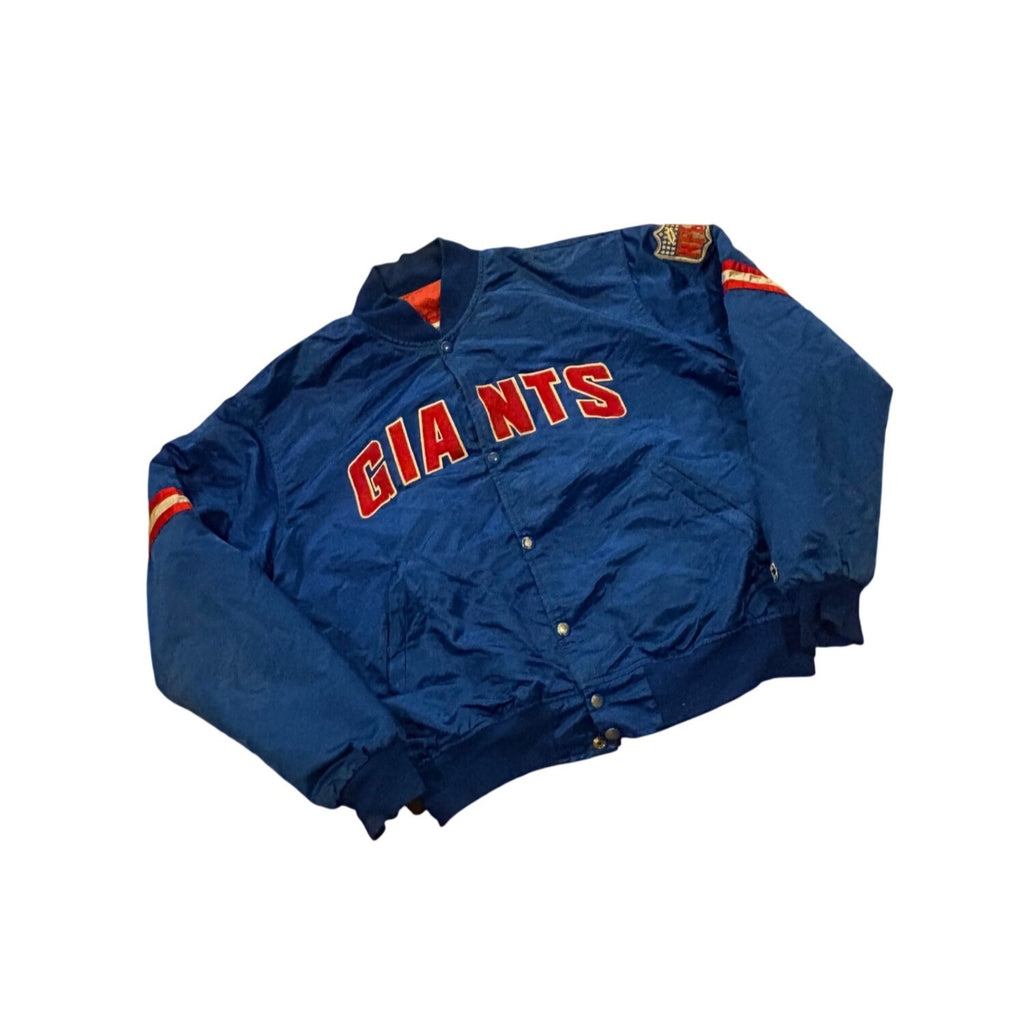 Vintage 80s Starter New York Giants NFL Satin Bomber Jacket Blue Men's XL