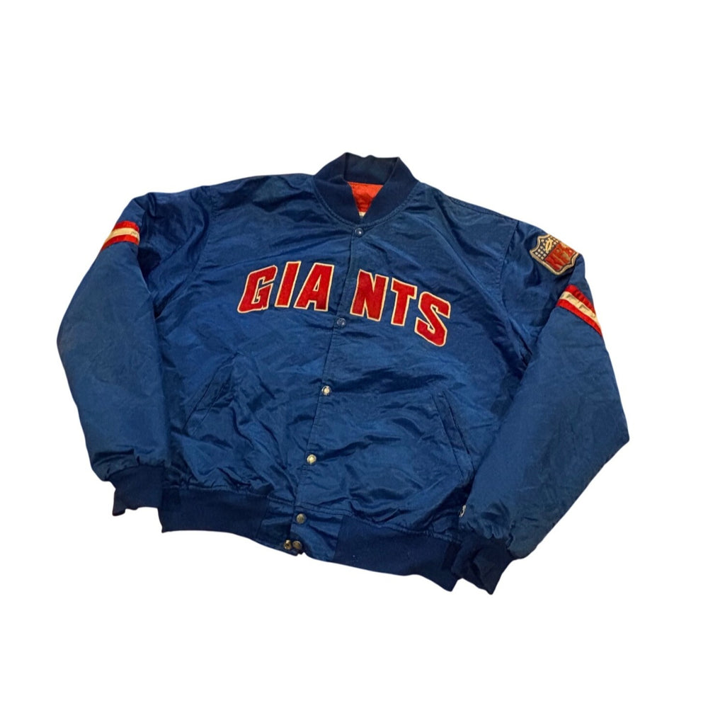 Vintage 80s Starter New York Giants NFL Satin Bomber Jacket Blue Men's XL