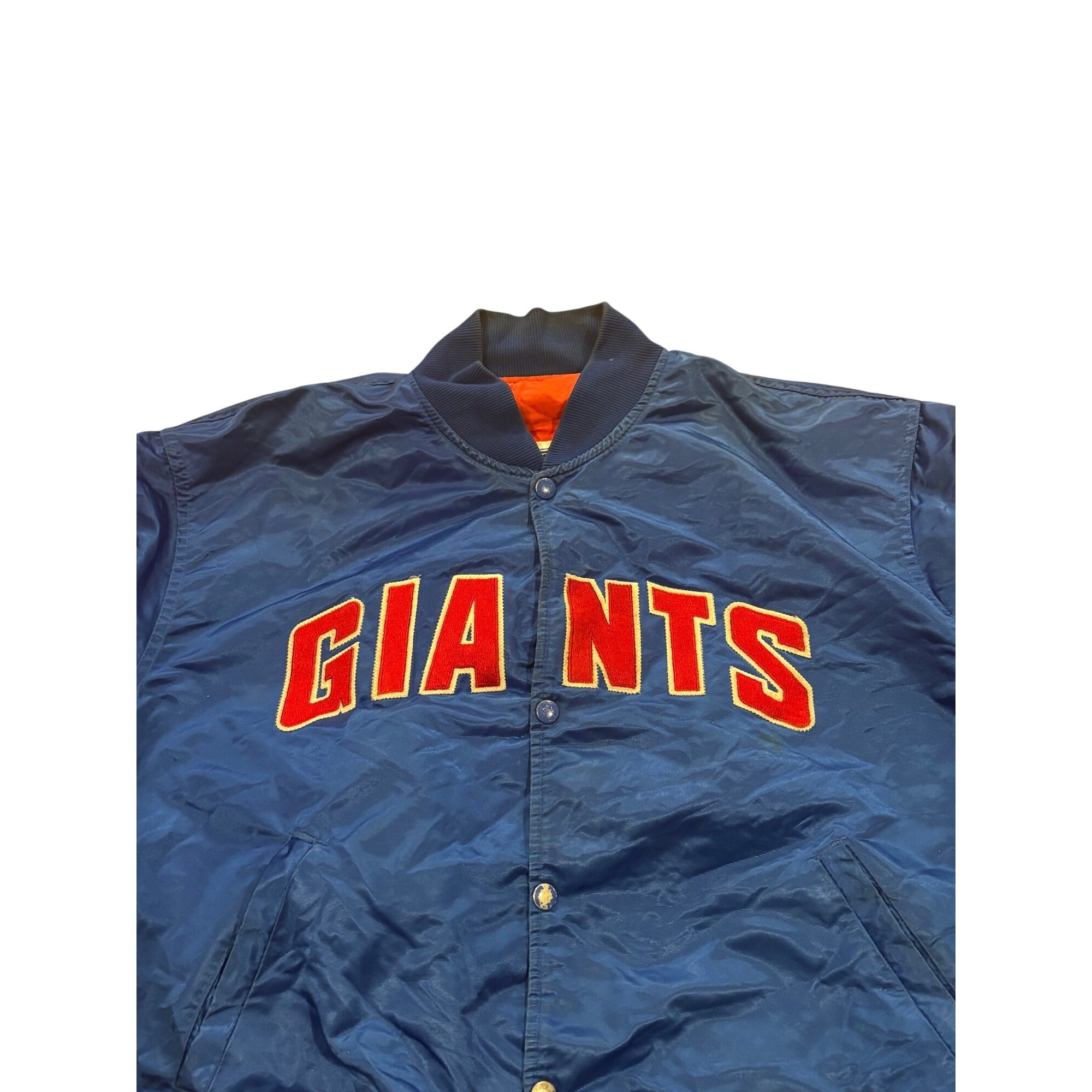 Vintage 80s Starter New York Giants NFL Satin Bomber Jacket Blue Men's XL