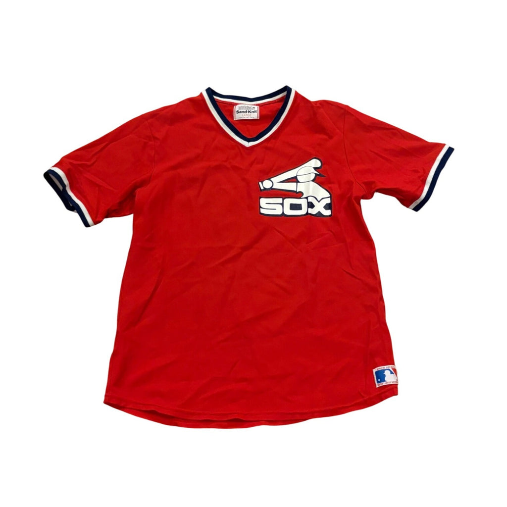 Rare Vintage 80s Sand-Knit Chicago White Sox Red Pullover MLB Baseball Jersey Lg